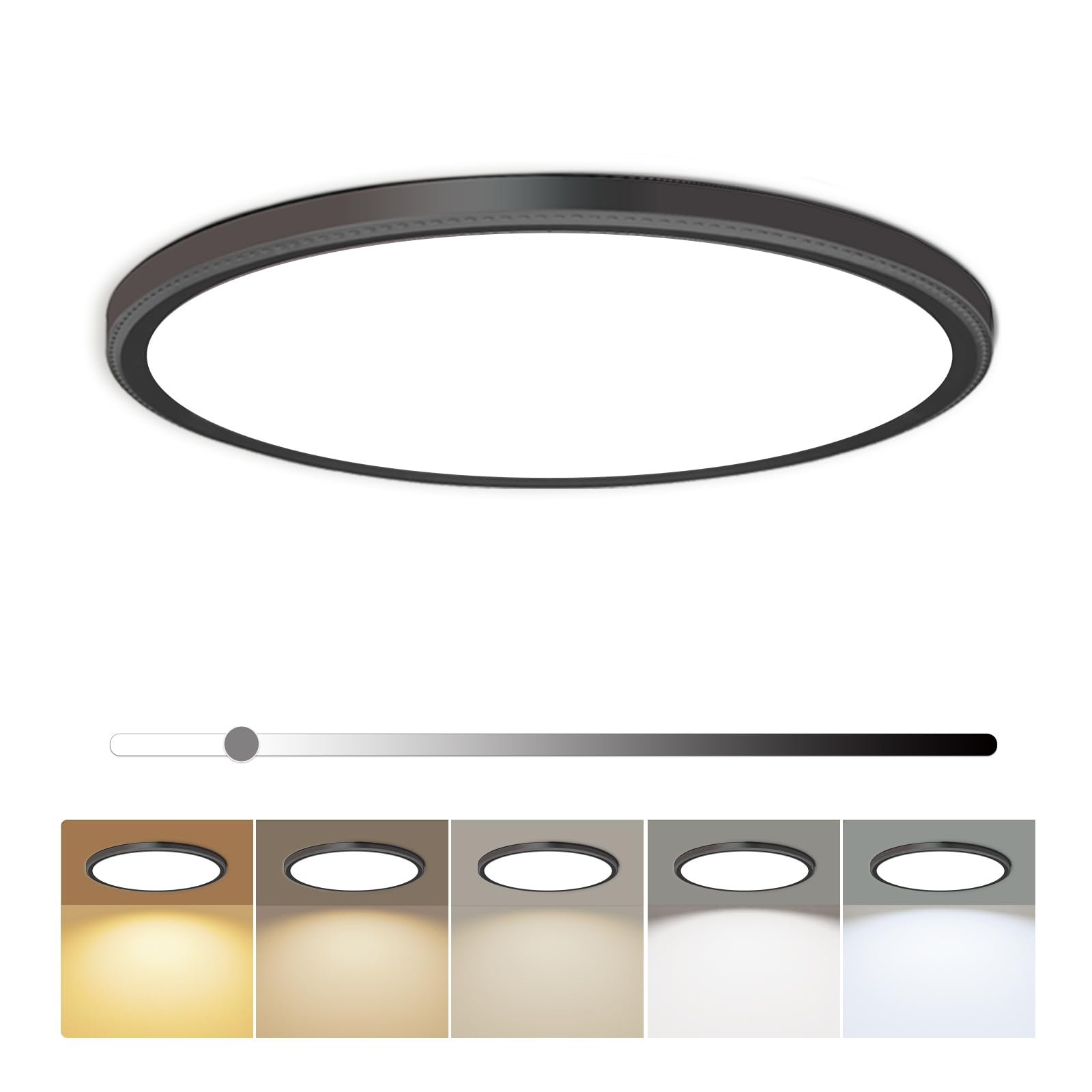 6 Pack 12 Inch Dimmable LED Flush Mount Ceiling Light Fixture 28W 3200LM 5 Color Temperature in One Super Slim Round Ceiling Lamp Low Profile Ceiling Lights for Living Bedroom Kitchen Laundry Black
