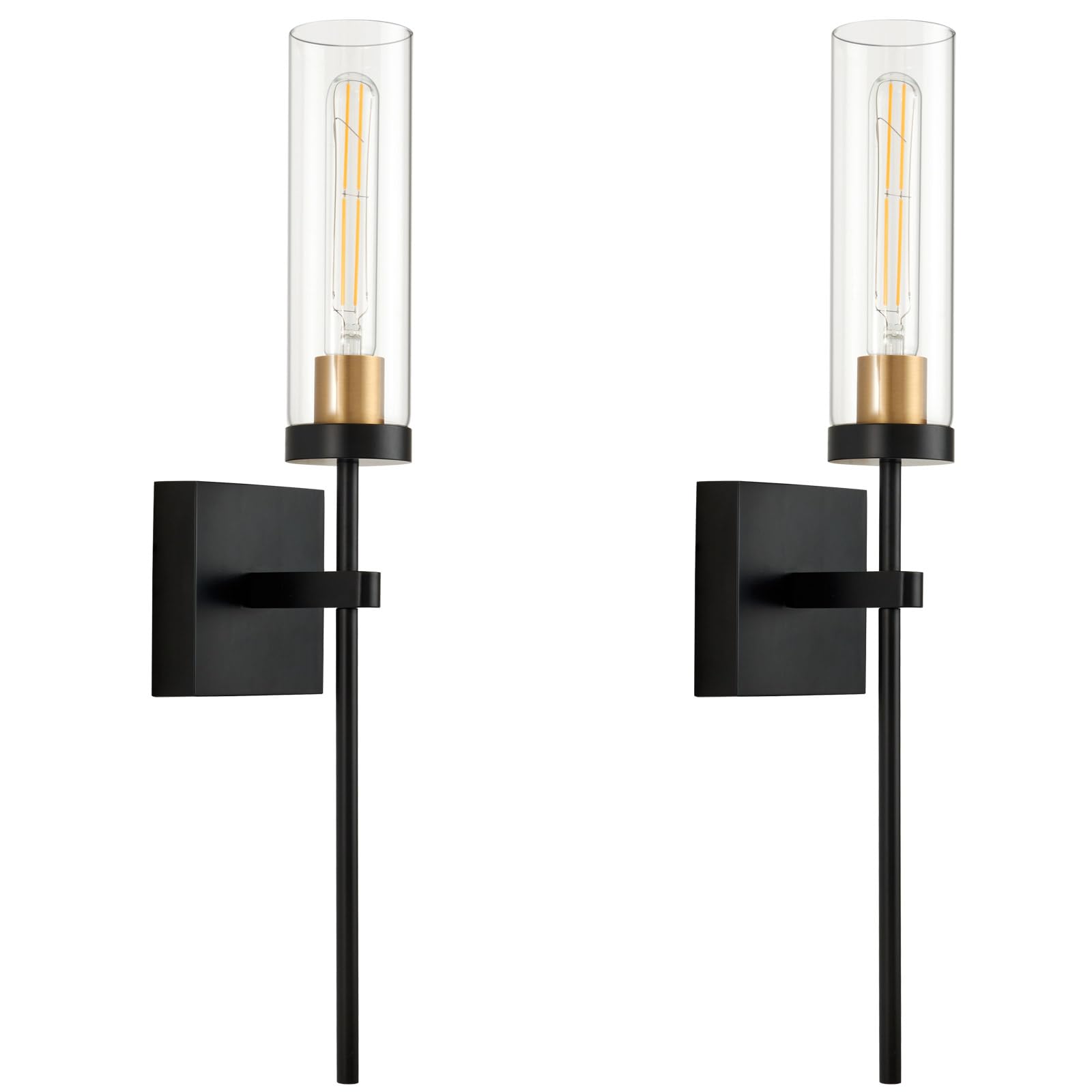 Wireless Wall Sconces with Remote Control, Battery Operated Wall Sconce Set of 2, Black & Gold Rechargeable Dimmable Wall Light for Bedroom Living room Bathroom Hallway Entryway Stairwell, 3000K