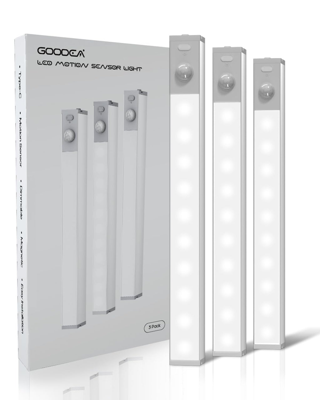 GOODEA 6 Pack Led Under Cabinet Lights Wireless with Charging Station, 7’’ Rechargeable Motion Sensor Light Indoor, Dimmable Closet Lights for Cabinets, Bookshelf, Stair, Hallway