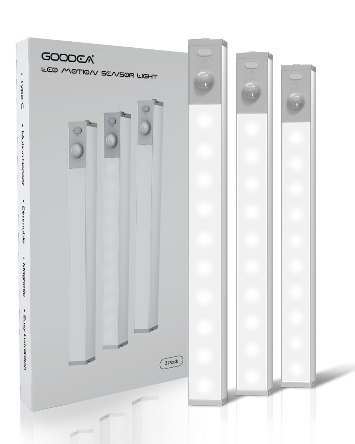 GOODEA 6 Pack Led Under Cabinet Lights Wireless with Charging Station, 7’’ Rechargeable Motion Sensor Light Indoor, Dimmable Closet Lights for Cabinets, Bookshelf, Stair, Hallway