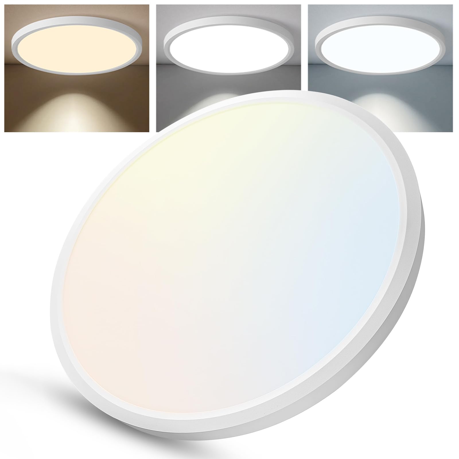 6 Pack 12 Inch Slim Dimmable LED Flush Mount Ceiling Light Fixtures, 24W 2640LM 3000K/4000K/5000K, House Upgrade Led Lights for Bedroom Hallway Laundry Room Rental Units, 240W Equiv., White