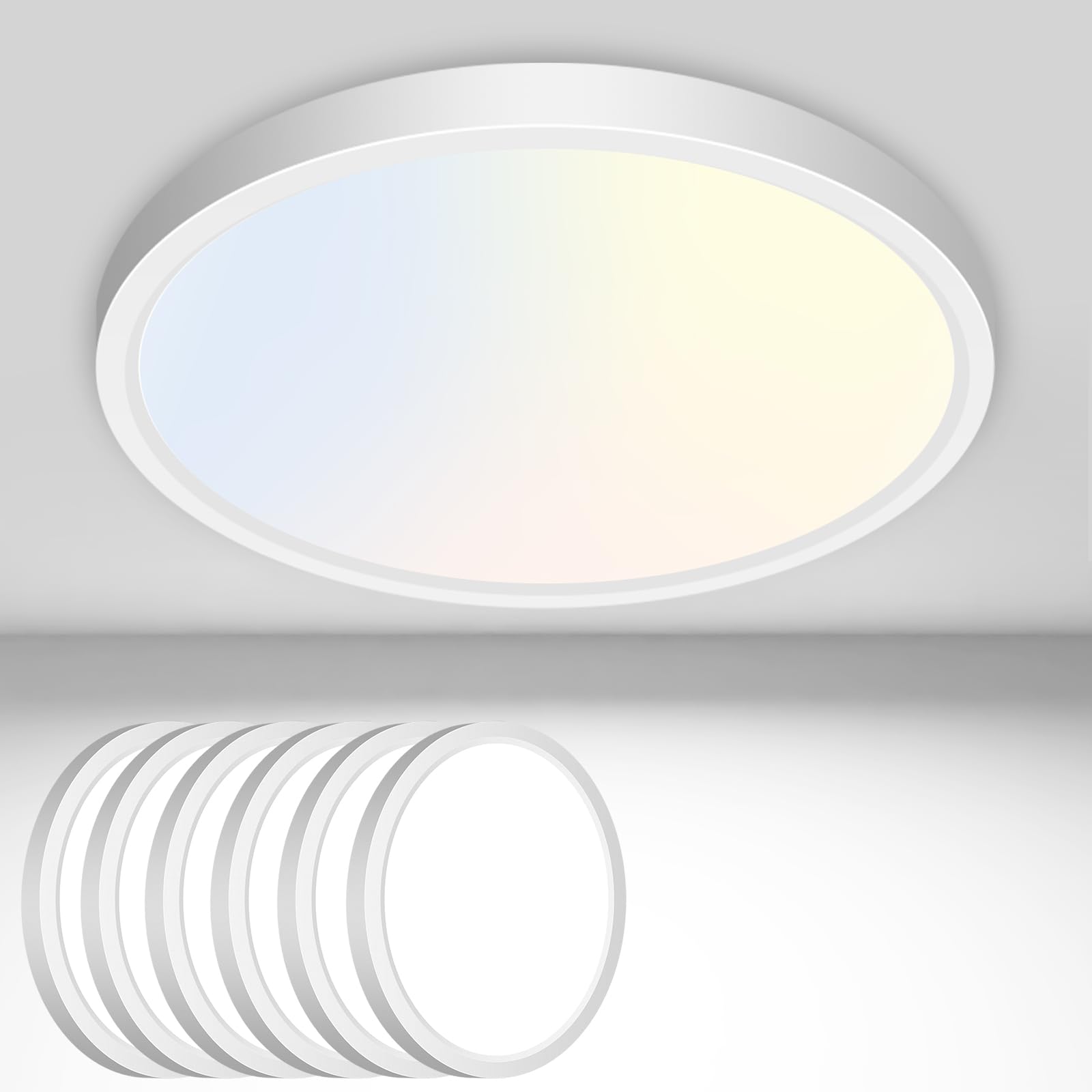 hepside 12Inch Flush Mount Light Fixture White, 28Watt, Dimmable & 3000K-4500K-6000K 3 Color Selectable Flush Ceiling Light Fixture 3200LM Low Profile Ceiling Light for Kitchen Bedroom Hallway Porch