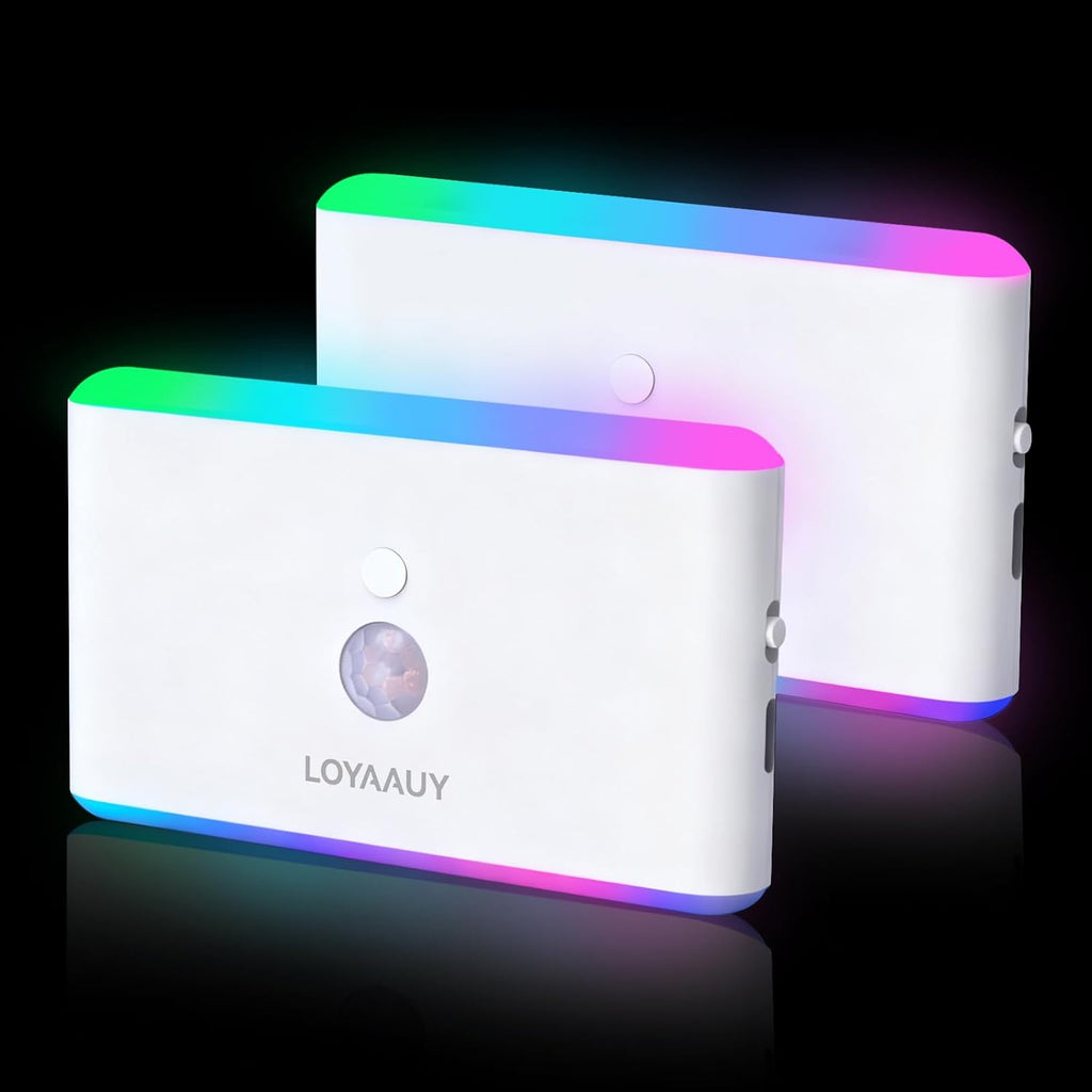 Motion Sensor Night Light 2-Pack, Cruise Approved Rechargeable Magnetic LED Nightlight, Warm & RGB Soft Dimmable, Wireless USB Auto Sensor Lights for Indoor Bedroom, Bathroom, Hallway, Stairs