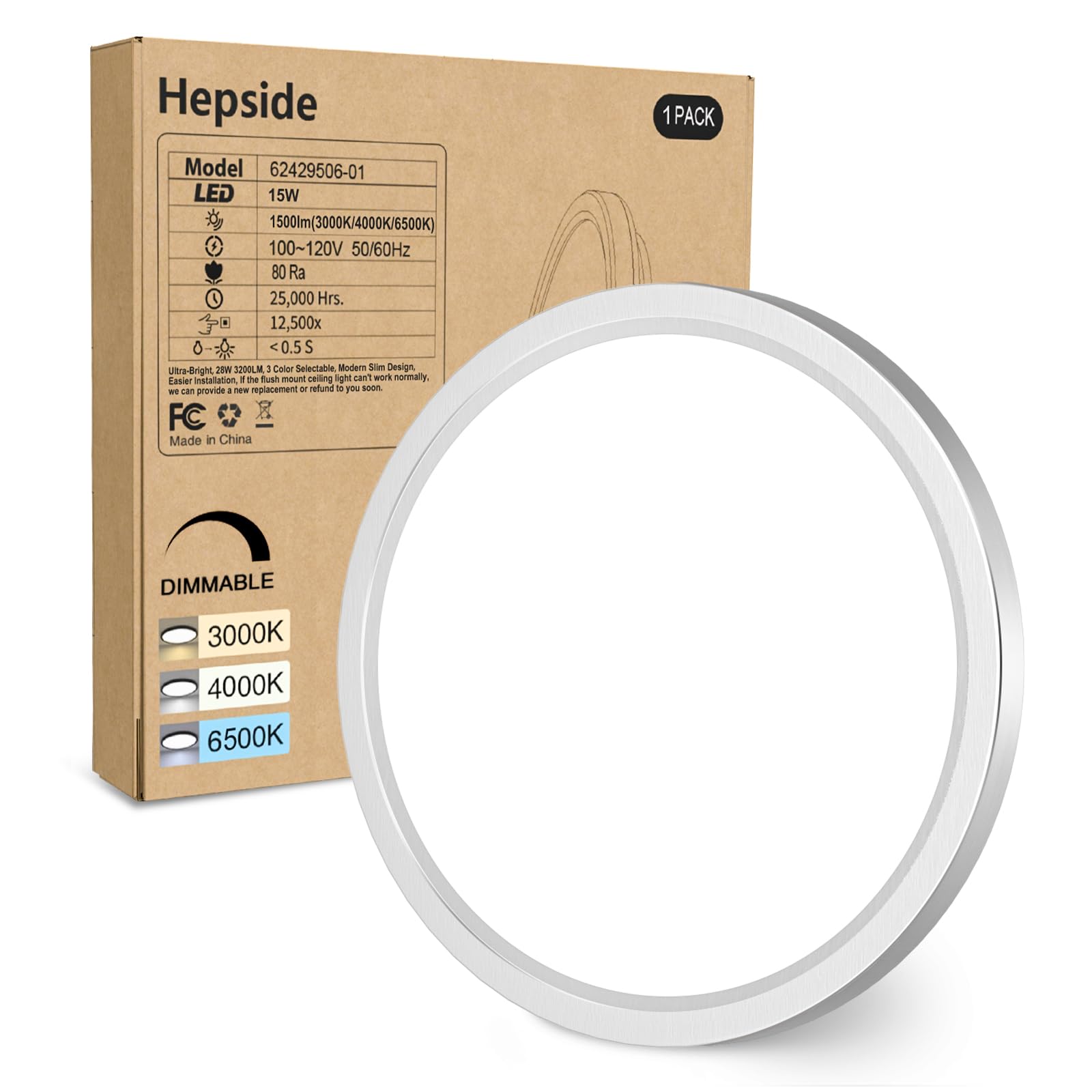 hepside 12Inch Flush Mount Light Fixture White, 28Watt, Dimmable & 3000K-4500K-6000K 3 Color Selectable Flush Ceiling Light Fixture 3200LM Low Profile Ceiling Light for Kitchen Bedroom Hallway Porch