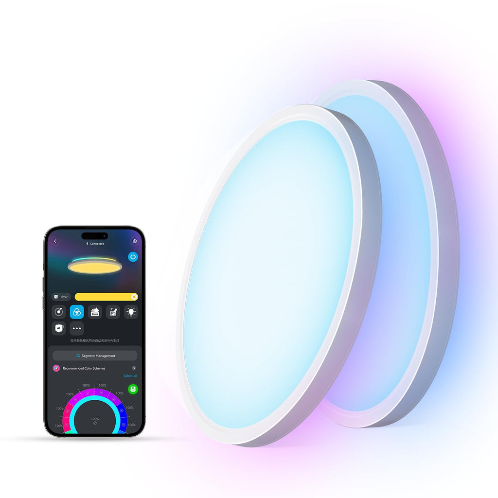 Govee Smart Ceiling Light, RGBIC LED Ceiling Light Fixture, 2400LM Flush Mount Light Fixture, DIY Colors, Works with Alexa, 2200K-6500K Lights for Bedroom, Living Room,12 Inch, 1 Pack (White)