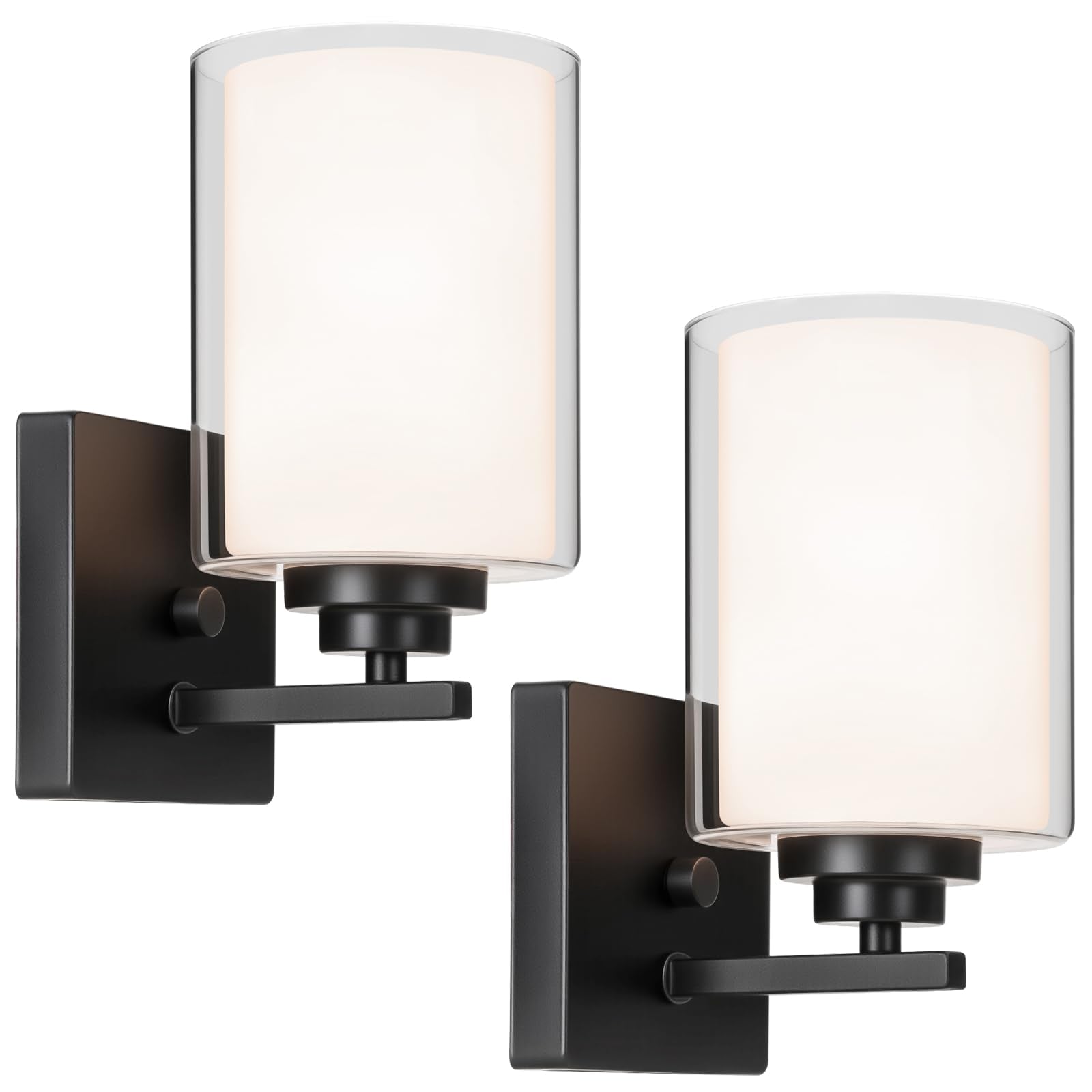 Set of 2 Wall Sconces for Bathroom, Modern Vanity Light Fixtures, Matte Black Wall Mount Lighting Lanterns, Farmhouse Wall Lights with Clear Glass Shade for Bedroom Living Room Mirror Hallway Kitchen