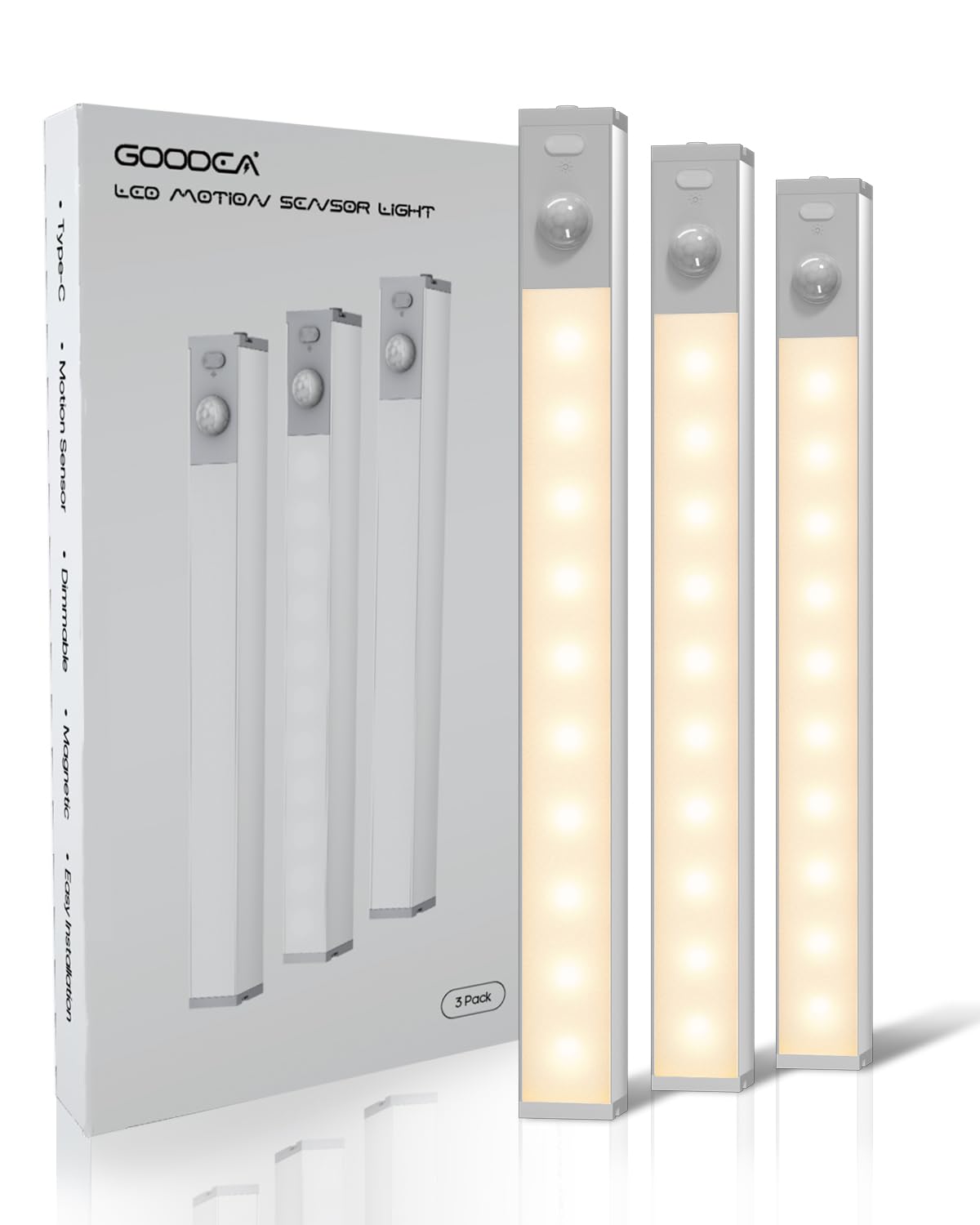 GOODEA 6 Pack Led Under Cabinet Lights Wireless with Charging Station, 7’’ Rechargeable Motion Sensor Light Indoor, Dimmable Closet Lights for Cabinets, Bookshelf, Stair, Hallway