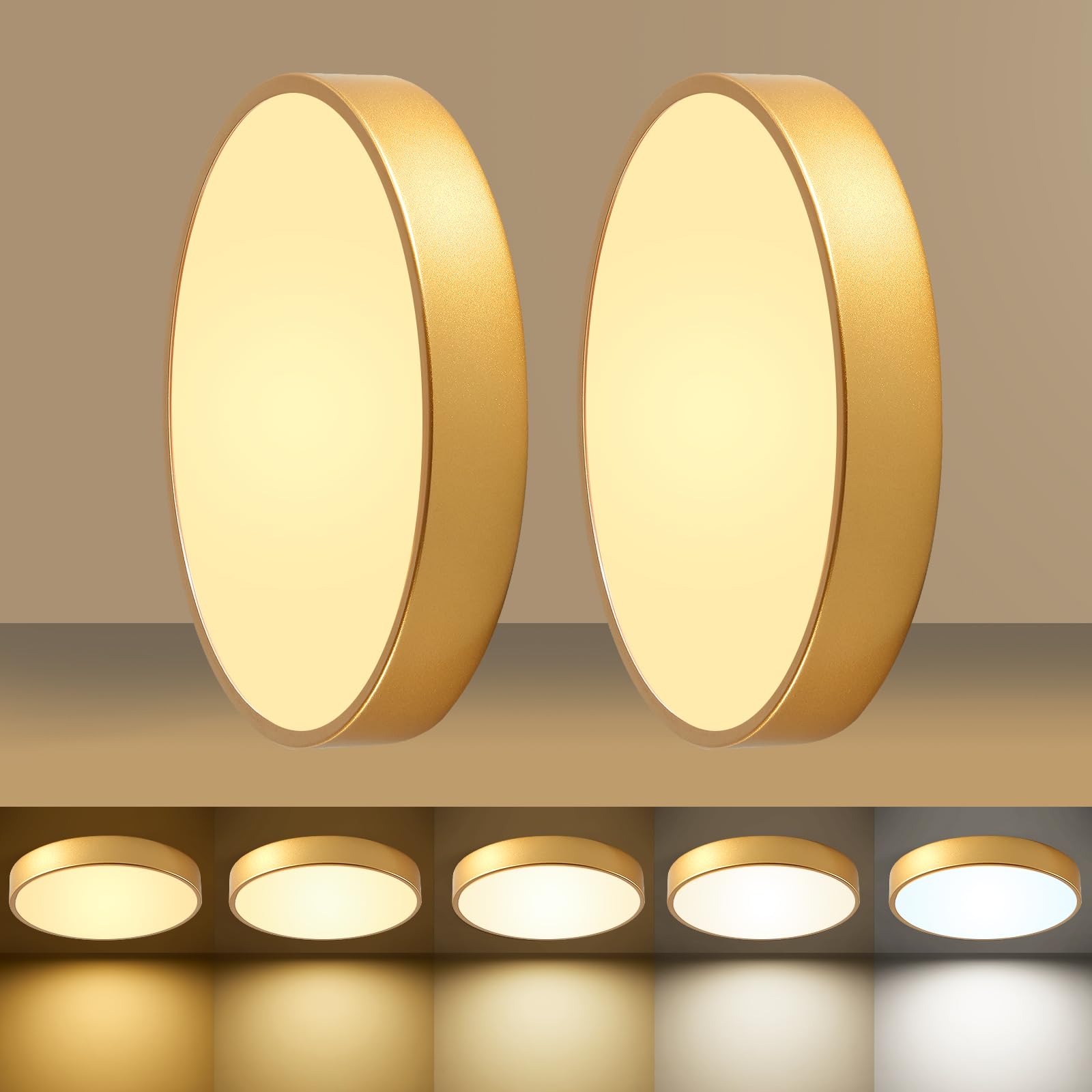 Flush Mount Ceiling Light Gold 12 Inch LED Dimmable Ceiling Light 24W 5CCT(2700K-5000K) Bedroom Lamp Entryway for Bedroom Foyer Kitchen Entryway Closet Hallway