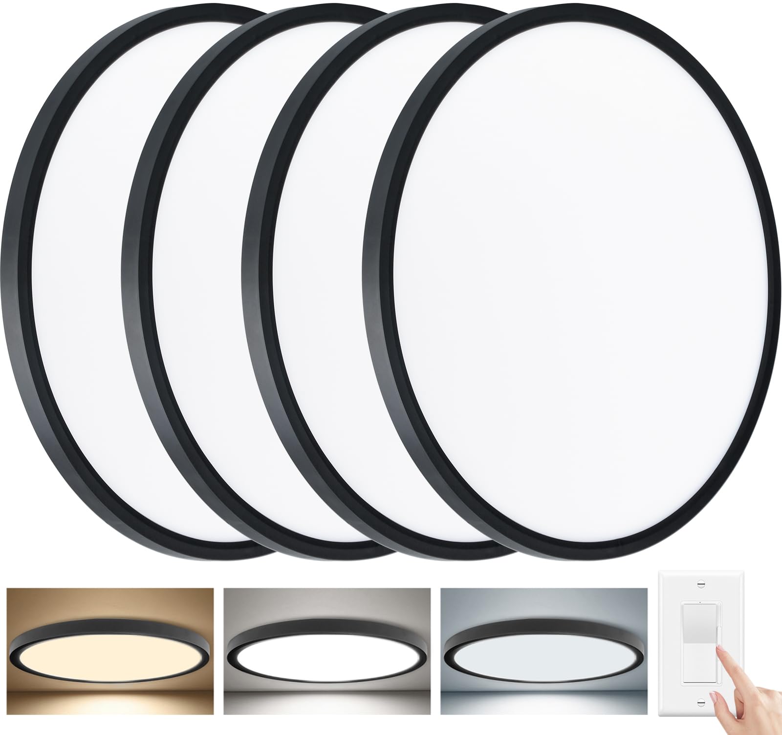 6 Pack 12 Inch Slim Dimmable LED Flush Mount Ceiling Light Fixtures, 24W 2640LM 3000K/4000K/5000K, House Upgrade Led Lights for Bedroom Hallway Laundry Room Rental Units, 240W Equiv., White