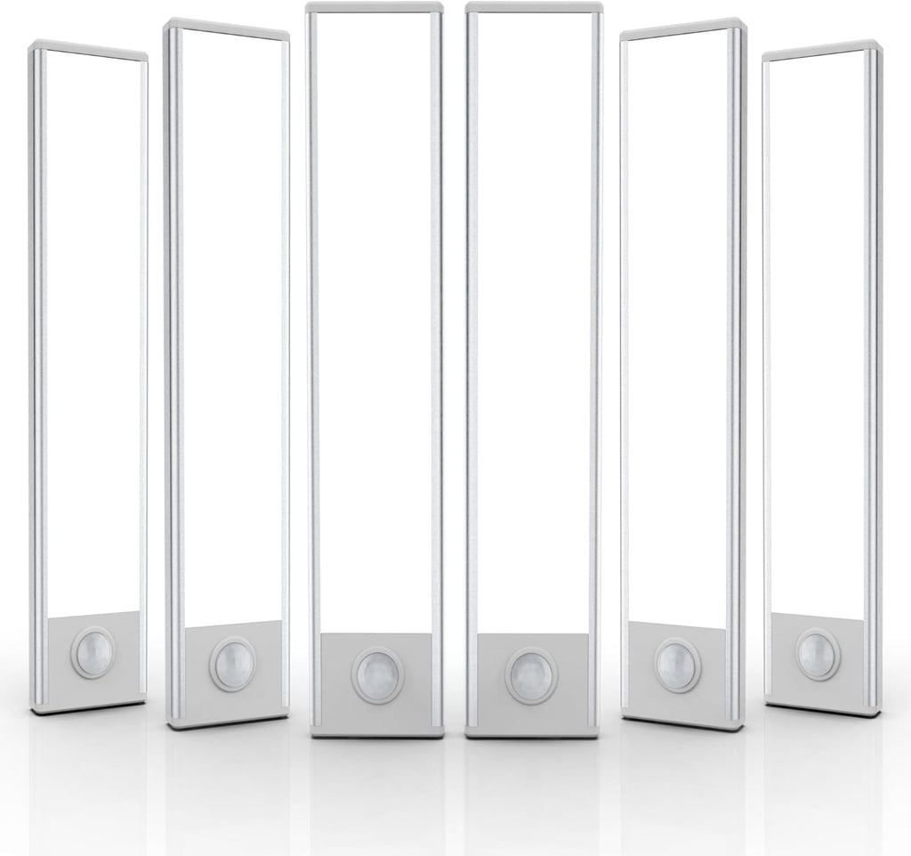 6 Pack Under Cabinet Lighting Wireless, 32 LED Rechargeable Battery Motion Sensor Light Indoor, Stick On Magnetic Closet Lights, Under Counter Lights for Kitchen, Stairs, White 8 in