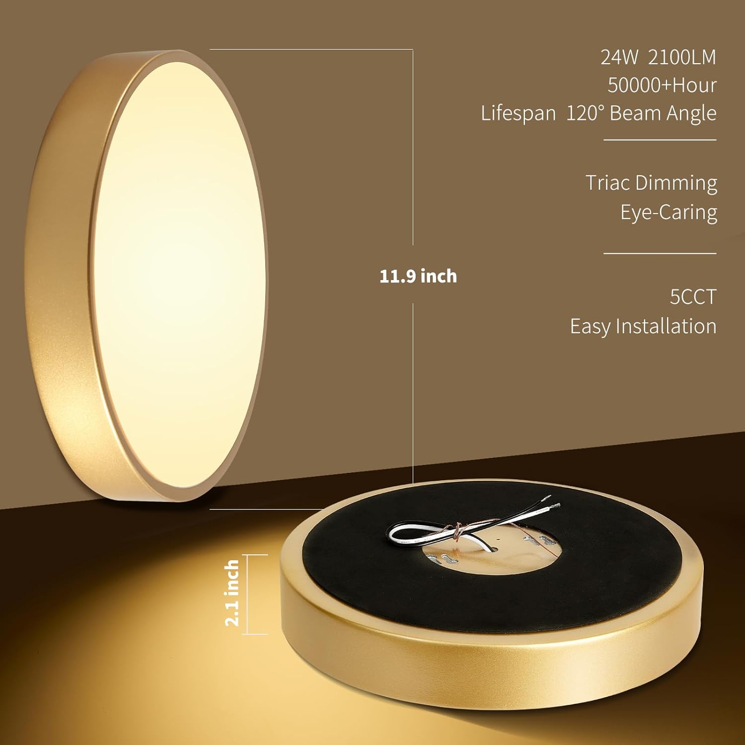 Flush Mount Ceiling Light Gold 12 Inch LED Dimmable Ceiling Light 24W 5CCT(2700K-5000K) Bedroom Lamp Entryway for Bedroom Foyer Kitchen Entryway Closet Hallway