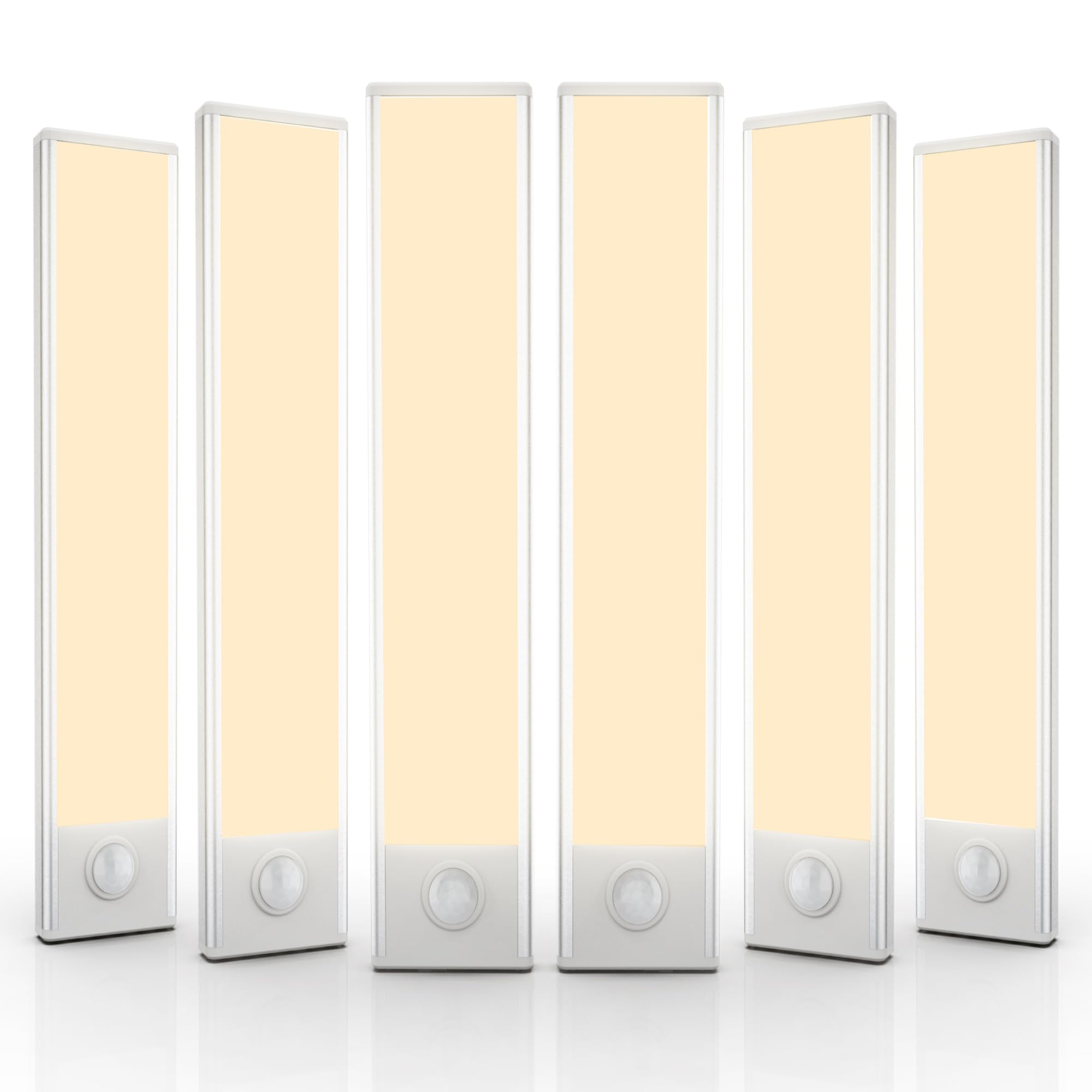 6 Pack Under Cabinet Lighting Wireless, 32 LED Rechargeable Battery Motion Sensor Light Indoor, Stick On Magnetic Closet Lights, Under Counter Lights for Kitchen, Stairs, White 8 in