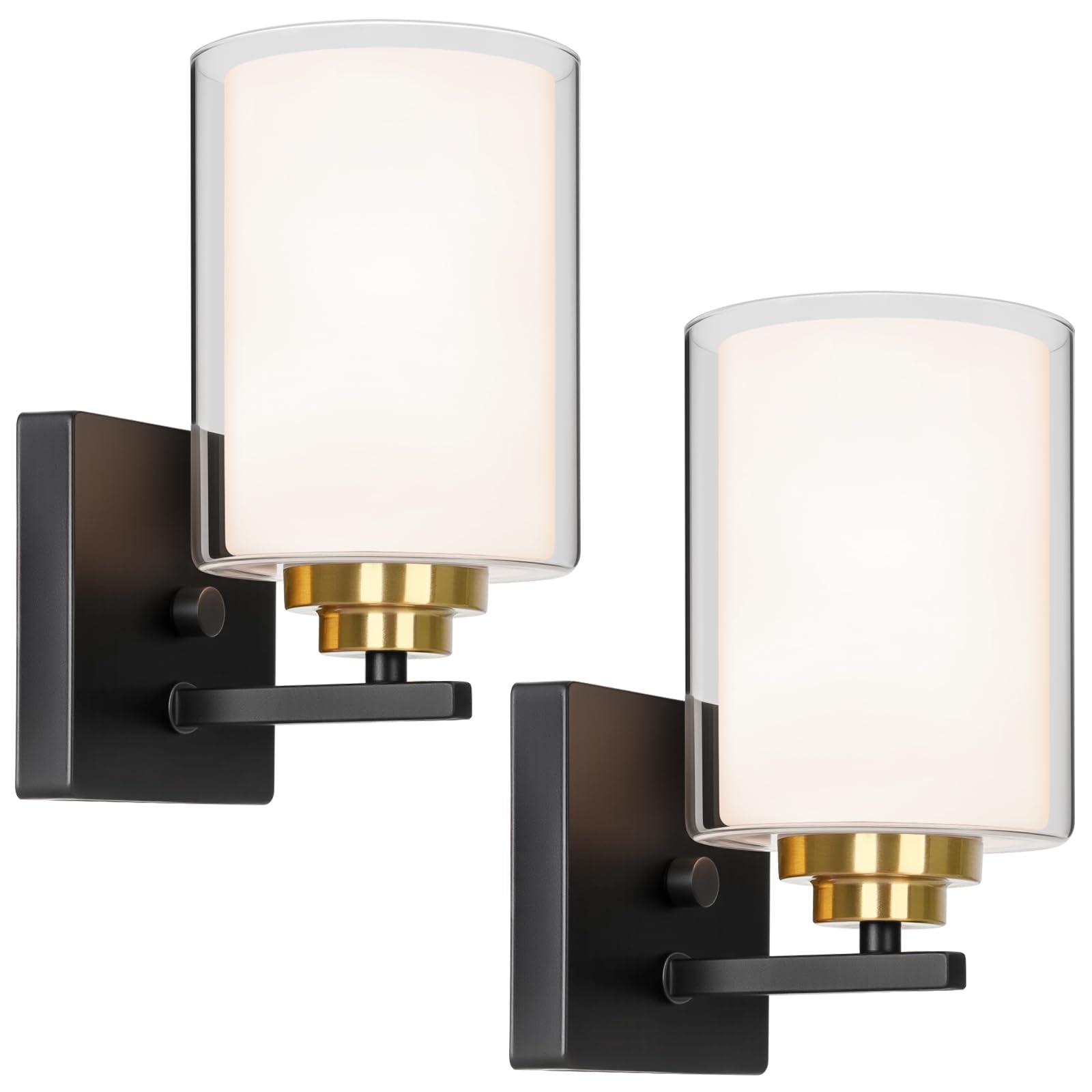 Set of 2 Wall Sconces for Bathroom, Modern Vanity Light Fixtures, Matte Black Wall Mount Lighting Lanterns, Farmhouse Wall Lights with Clear Glass Shade for Bedroom Living Room Mirror Hallway Kitchen