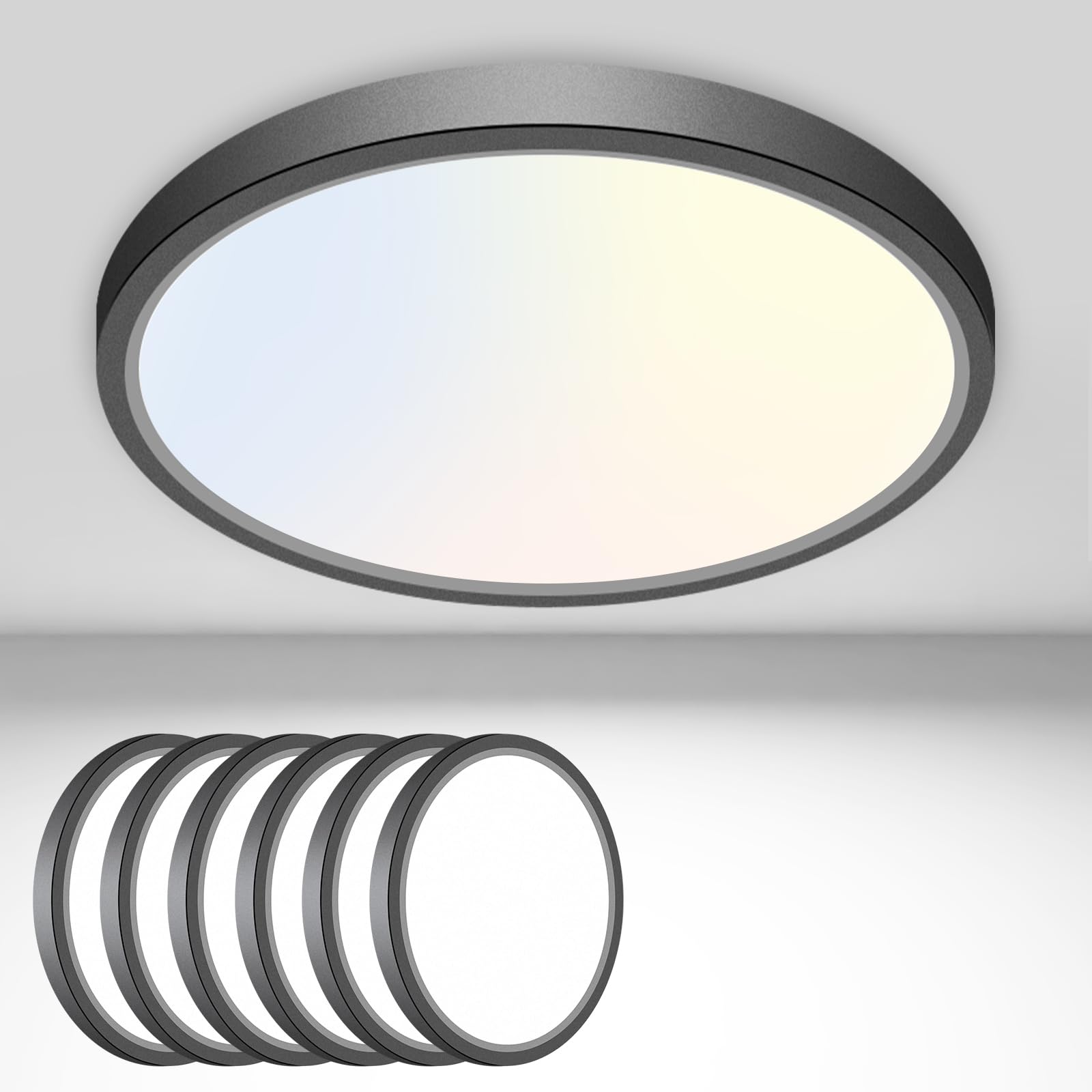 hepside 12Inch Flush Mount Light Fixture White, 28Watt, Dimmable & 3000K-4500K-6000K 3 Color Selectable Flush Ceiling Light Fixture 3200LM Low Profile Ceiling Light for Kitchen Bedroom Hallway Porch