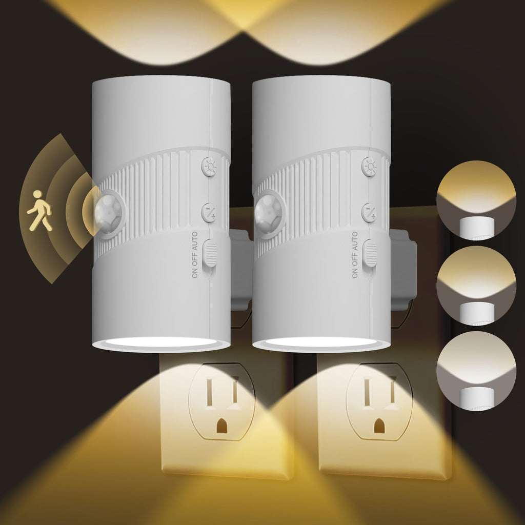 easuntec Motion Sensor Night Light, Night Lights Plug into Wall, Motion Sensor & Dusk to Dawn Sensor, 3 Light Modes, Dimmable Night Light for Bedroom Bathroom Hallway Stair (Black, 2 Pack)