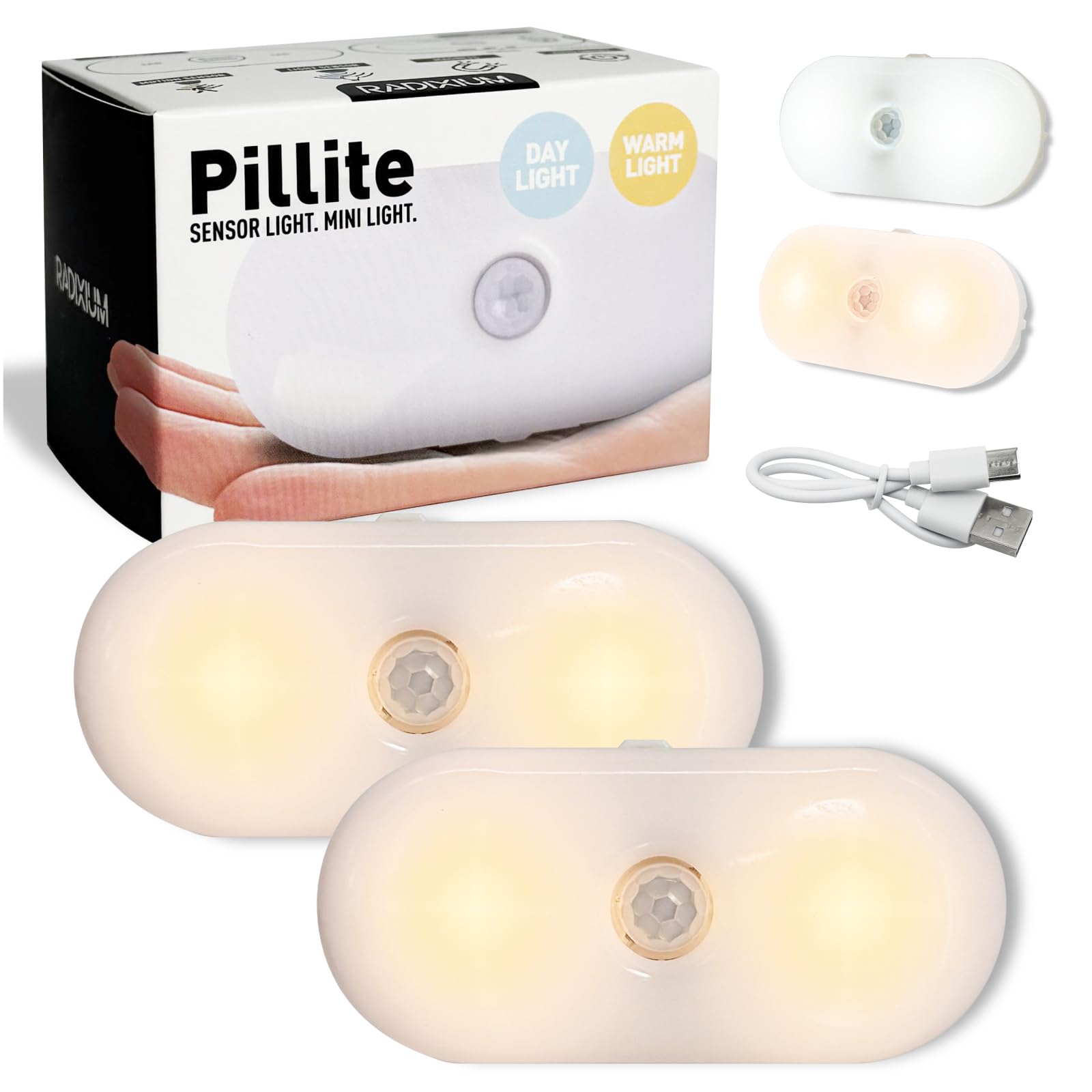 Rechargeable Motion Sensor Night Light, 2-Color White & Warm Toilet Light with Auto/On Mode, Magnetic & Adhesive Installation for Bathroom, Bedroom, Hallway (2 Pack)