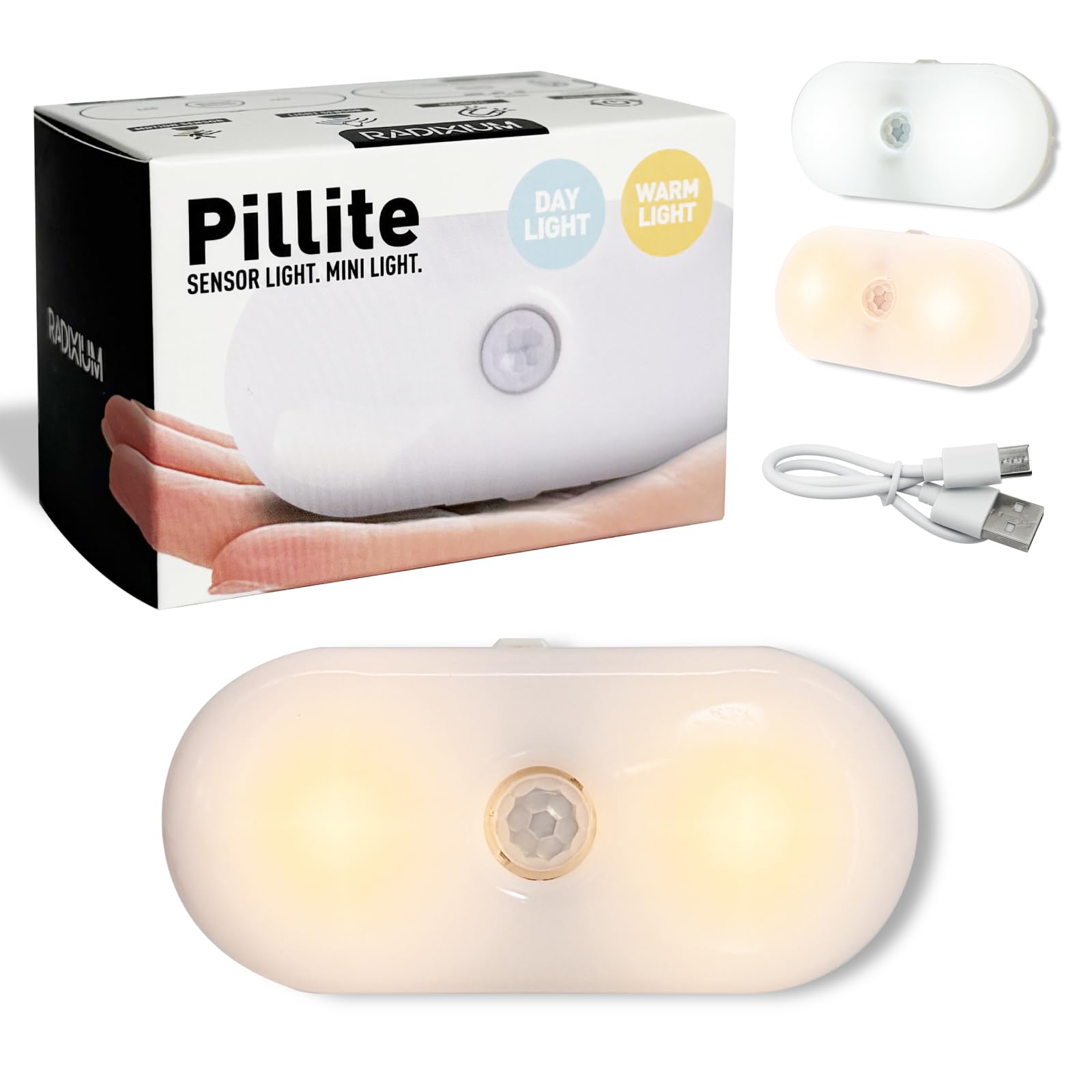 Rechargeable Motion Sensor Night Light, 2-Color White & Warm Toilet Light with Auto/On Mode, Magnetic & Adhesive Installation for Bathroom, Bedroom, Hallway (2 Pack)