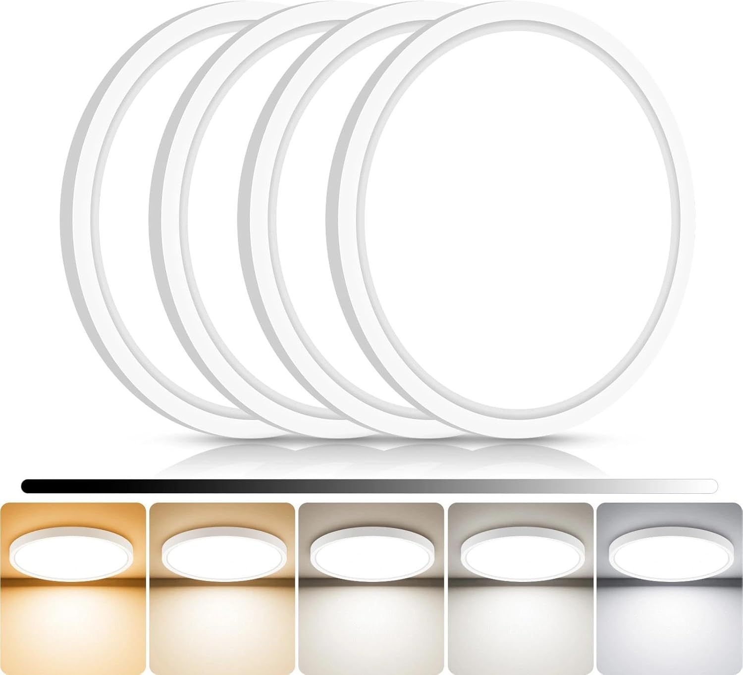 libtit 4Pack 7inch LED Flush Mount Ceiling Light, Dimmable & 5Color Temperatures (3000K-6500K), 15W Round Slim White Light Fixture for Closet Hallway Kitchen Bathroom Laundry