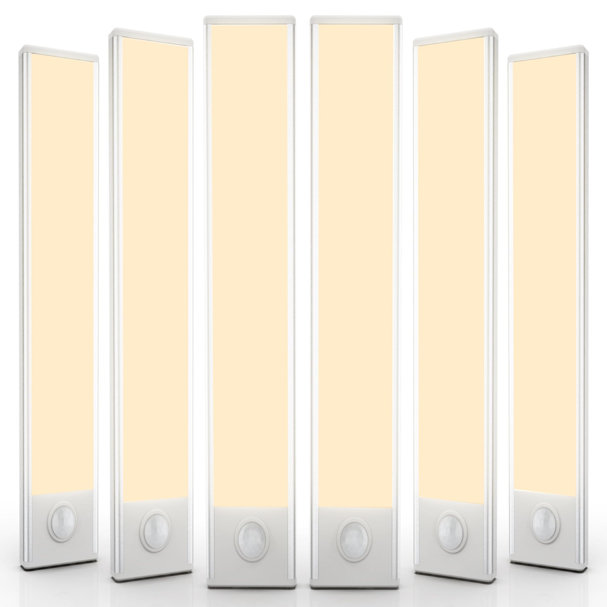 6 Pack Under Cabinet Lighting Wireless, 32 LED Rechargeable Battery Motion Sensor Light Indoor, Stick On Magnetic Closet Lights, Under Counter Lights for Kitchen, Stairs, White 8 in