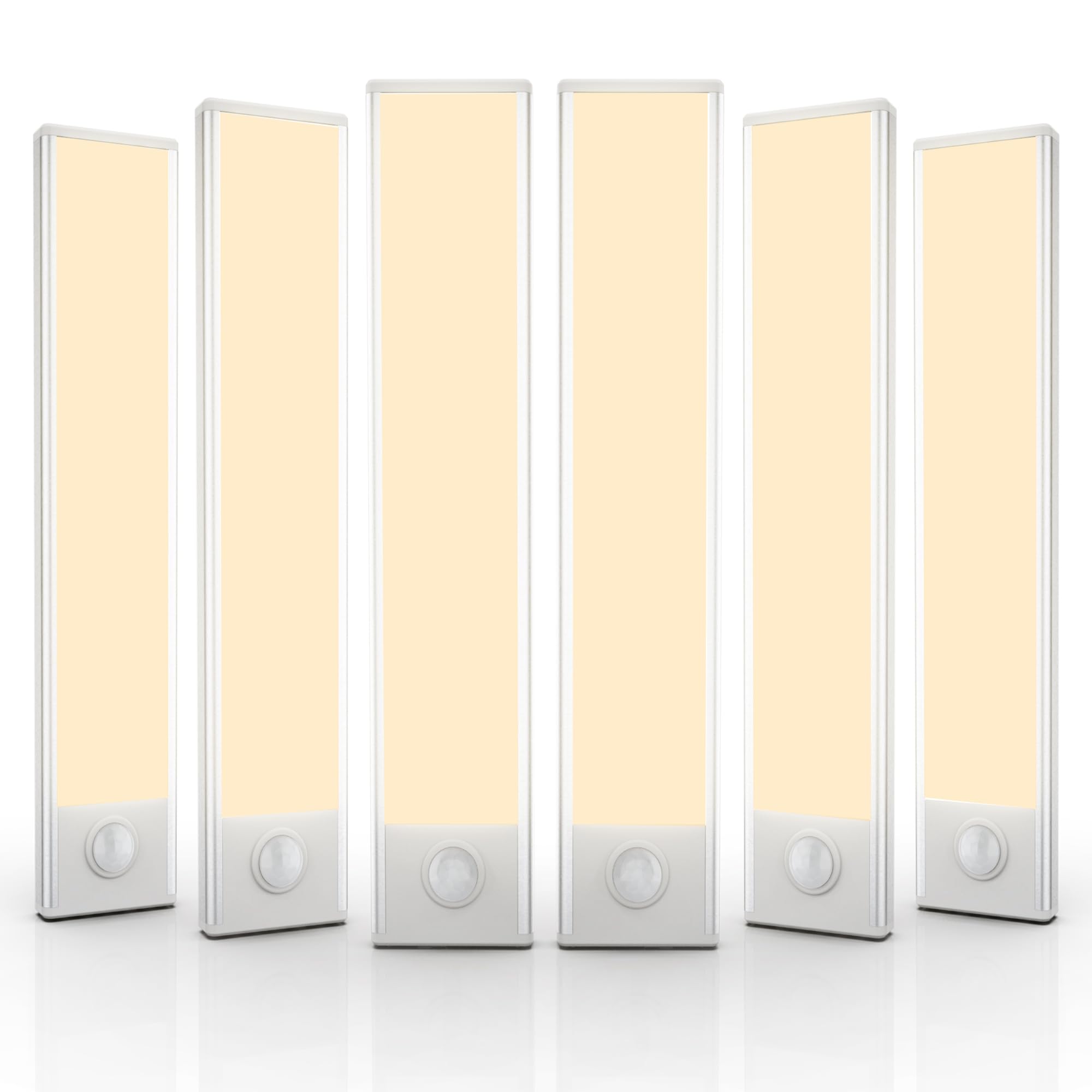 6 Pack Under Cabinet Lighting Wireless, 32 LED Rechargeable Battery Motion Sensor Light Indoor, Stick On Magnetic Closet Lights, Under Counter Lights for Kitchen, Stairs, White 8 in