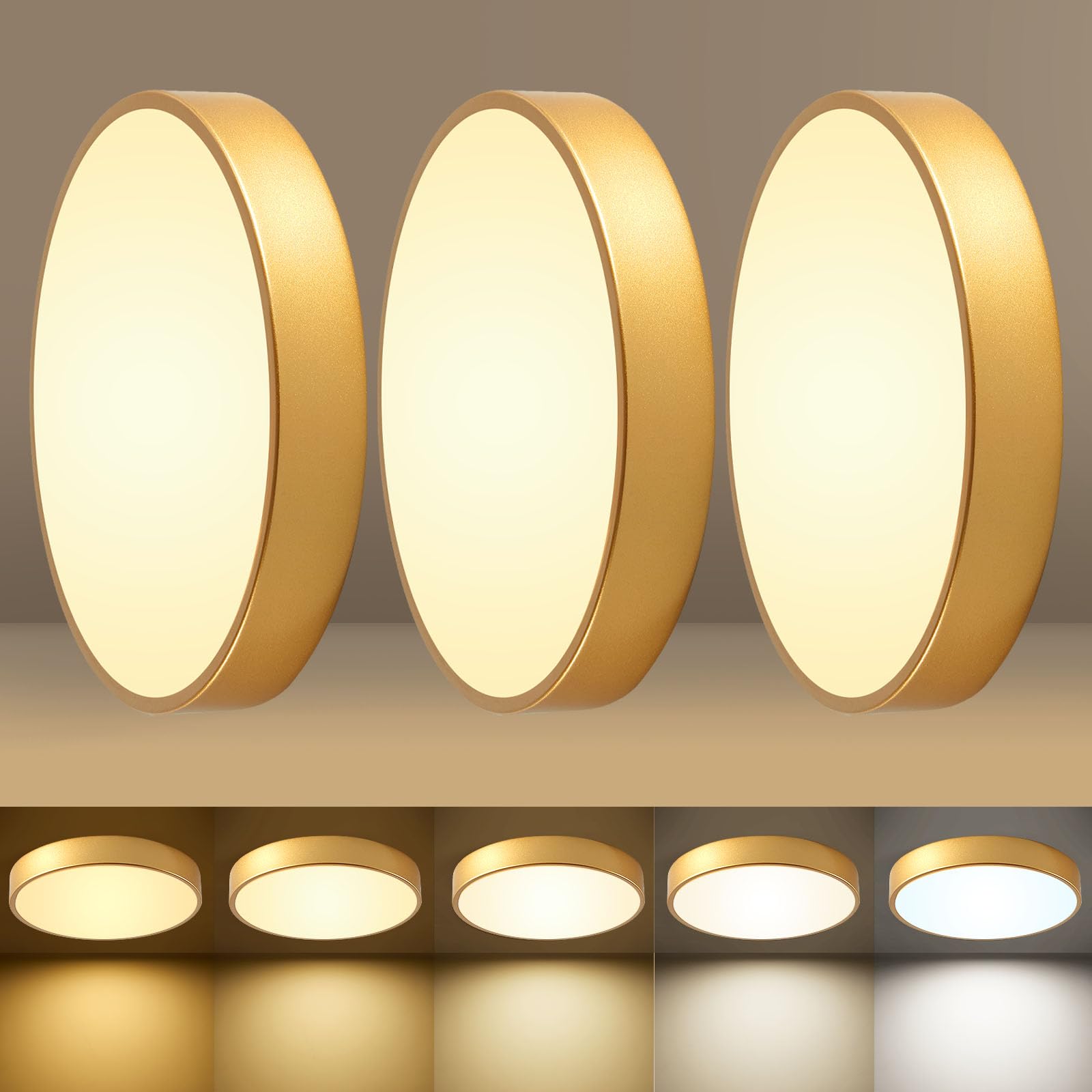 Flush Mount Ceiling Light Gold 12 Inch LED Dimmable Ceiling Light 24W 5CCT(2700K-5000K) Bedroom Lamp Entryway for Bedroom Foyer Kitchen Entryway Closet Hallway