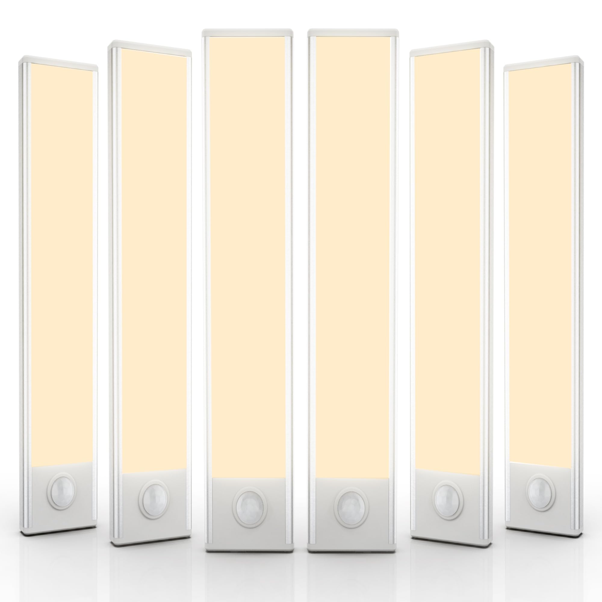 6 Pack Under Cabinet Lighting Wireless, 32 LED Rechargeable Battery Motion Sensor Light Indoor, Stick On Magnetic Closet Lights, Under Counter Lights for Kitchen, Stairs, White 8 in