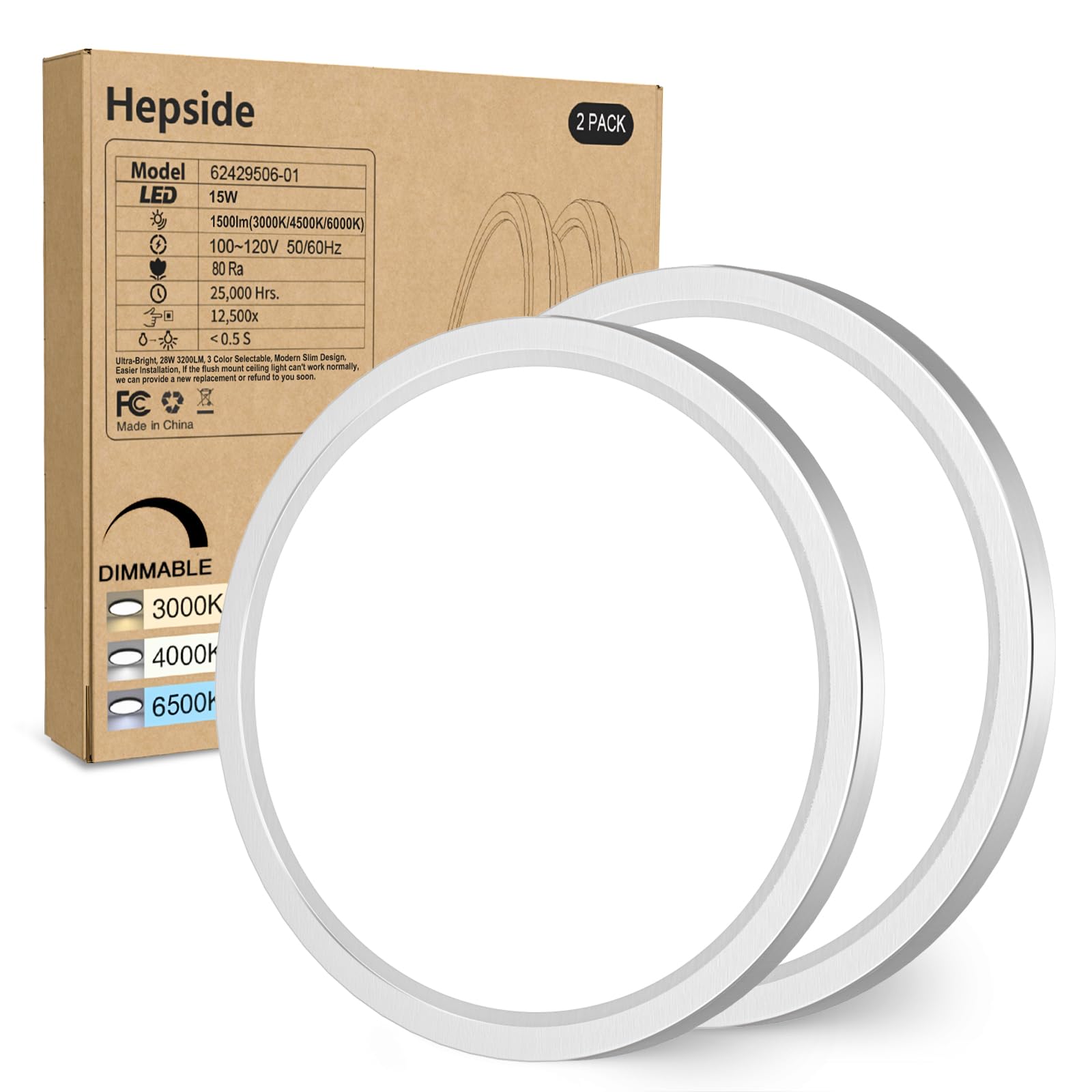 hepside 12Inch Flush Mount Light Fixture White, 28Watt, Dimmable & 3000K-4500K-6000K 3 Color Selectable Flush Ceiling Light Fixture 3200LM Low Profile Ceiling Light for Kitchen Bedroom Hallway Porch