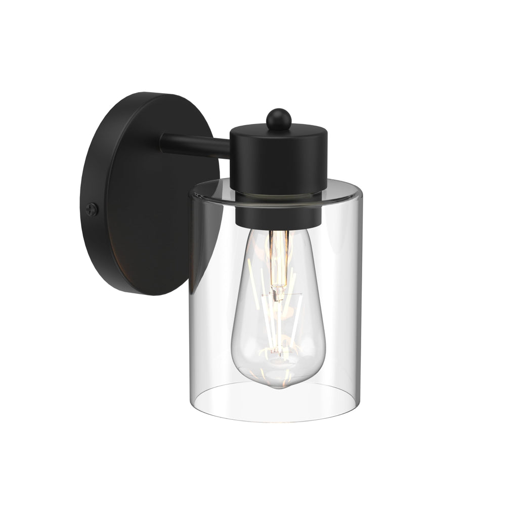 Kalium Wall Sconces Set of Two, Modern Vanity Lights with Double Clear Glass Shade Matte Black Indoor Farmhouse Wall Lights for Bathroom Living Room Bedroom Mirror Hallway Bulb E26 Base (2PCS)