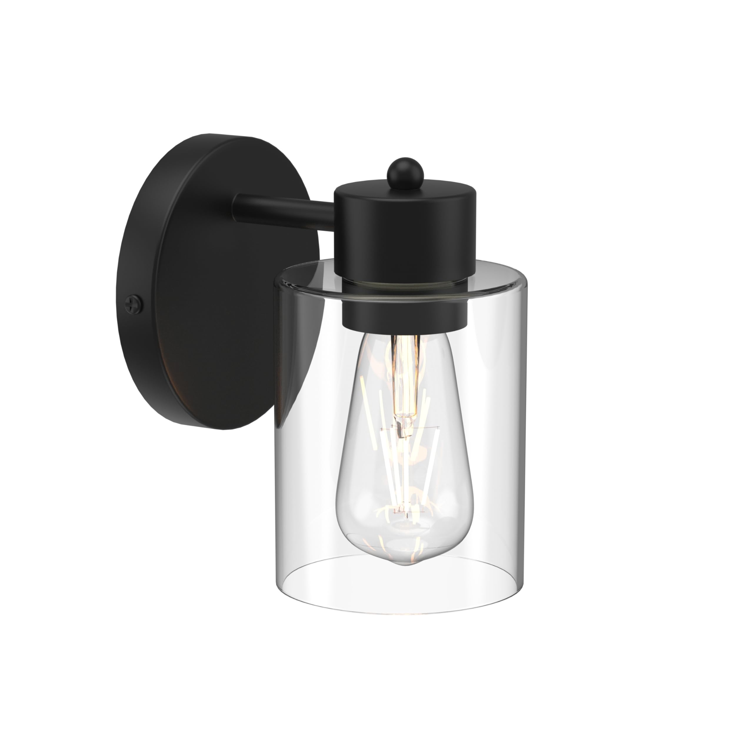 Kalium Wall Sconces Set of Two, Modern Vanity Lights with Double Clear Glass Shade Matte Black Indoor Farmhouse Wall Lights for Bathroom Living Room Bedroom Mirror Hallway Bulb E26 Base (2PCS)