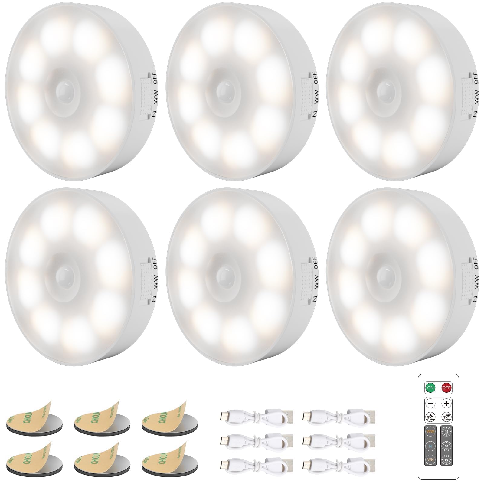 Upgraded Motion Sensor Light, 8 LEDs, 3 Pack Rechargeable, 120 Detection, 3 Modes - Closet, Bedroom, Stair, Hallway Light - 6000K Cold White