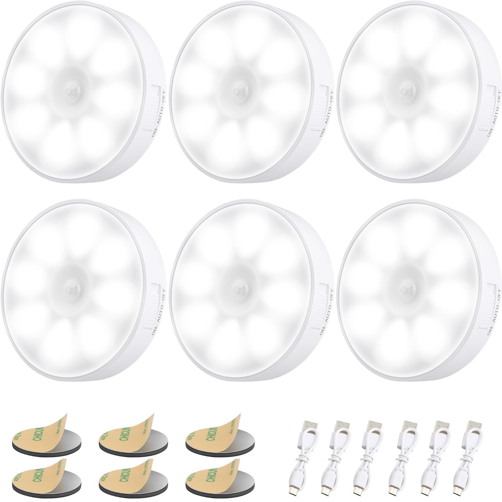 Upgraded Motion Sensor Light, 8 LEDs, 3 Pack Rechargeable, 120 Detection, 3 Modes - Closet, Bedroom, Stair, Hallway Light - 6000K Cold White