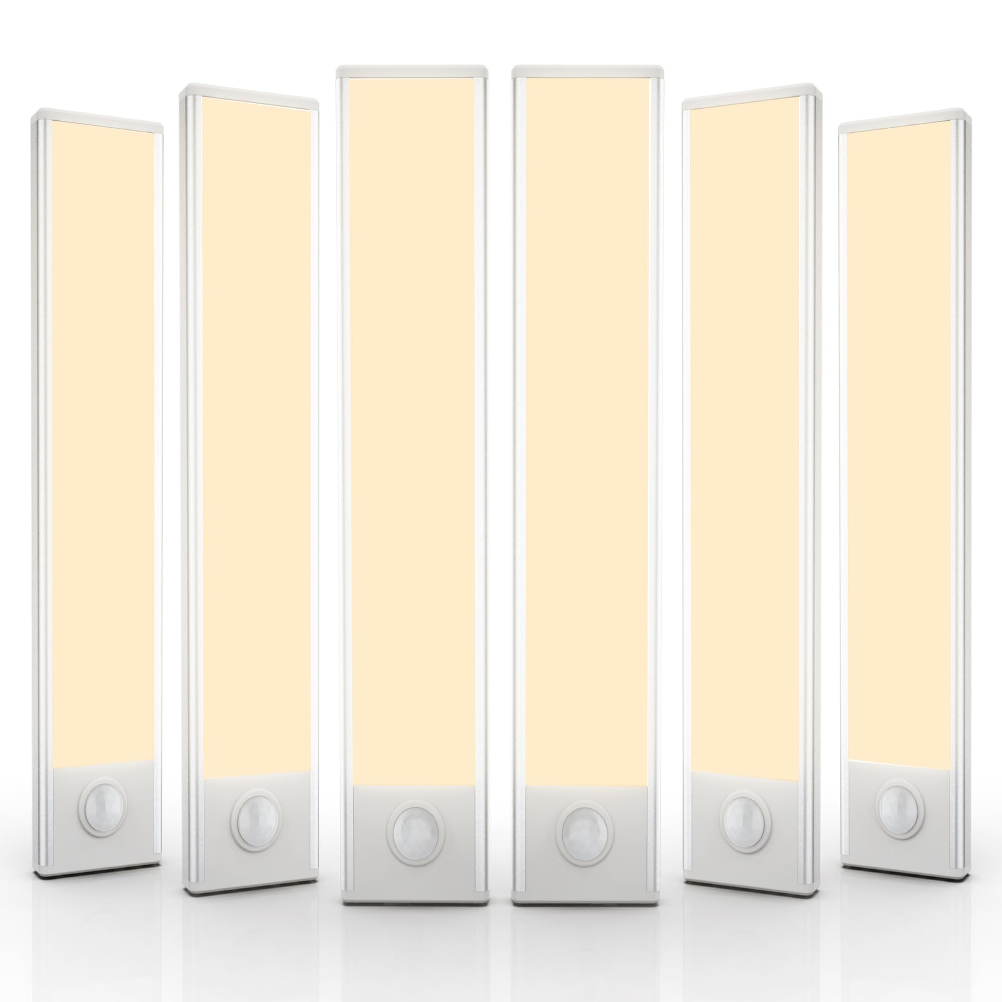 6 Pack Under Cabinet Lighting Wireless, 32 LED Rechargeable Battery Motion Sensor Light Indoor, Stick On Magnetic Closet Lights, Under Counter Lights for Kitchen, Stairs, White 8 in