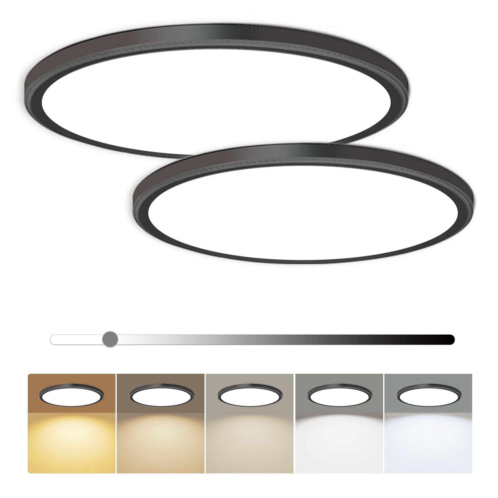 hunhun 2 Pack 16 Inch Dimmable LED Flush Mount Ceiling Light 4800LM Round Light Fixture 5 Color Temperature Selectable Super Slim Large Flat Ceiling Lamp for Living Dining Room White