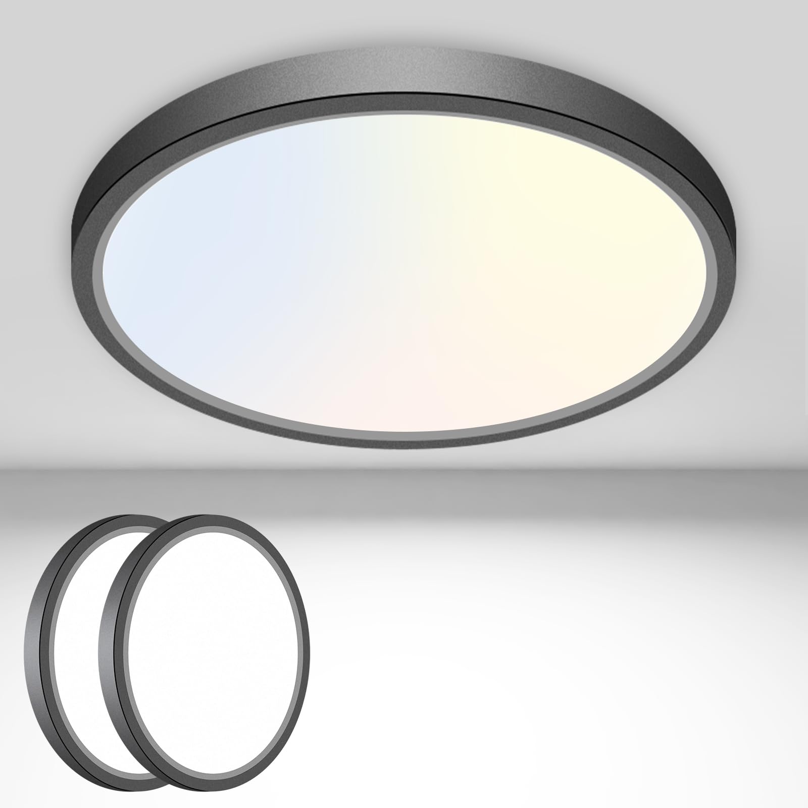 hepside 12Inch Flush Mount Light Fixture White, 28Watt, Dimmable & 3000K-4500K-6000K 3 Color Selectable Flush Ceiling Light Fixture 3200LM Low Profile Ceiling Light for Kitchen Bedroom Hallway Porch