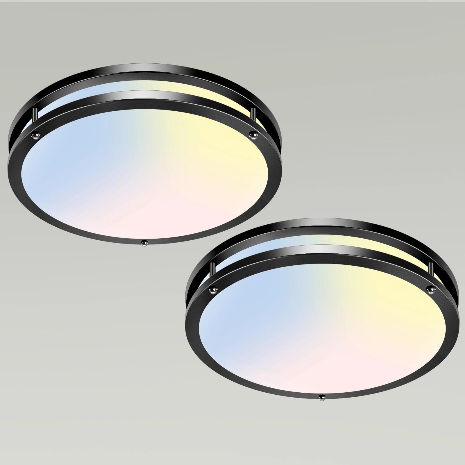 libtit 13-Inch Flush Mount Ceiling Lights, Dimmable 3000K-6500K Adjustable LED Ceiling Light, 24W Round Slim Light Fixture, Brushed Nickel for Kitchen, Bedroom, Bathroom, Hallway-1 Pack