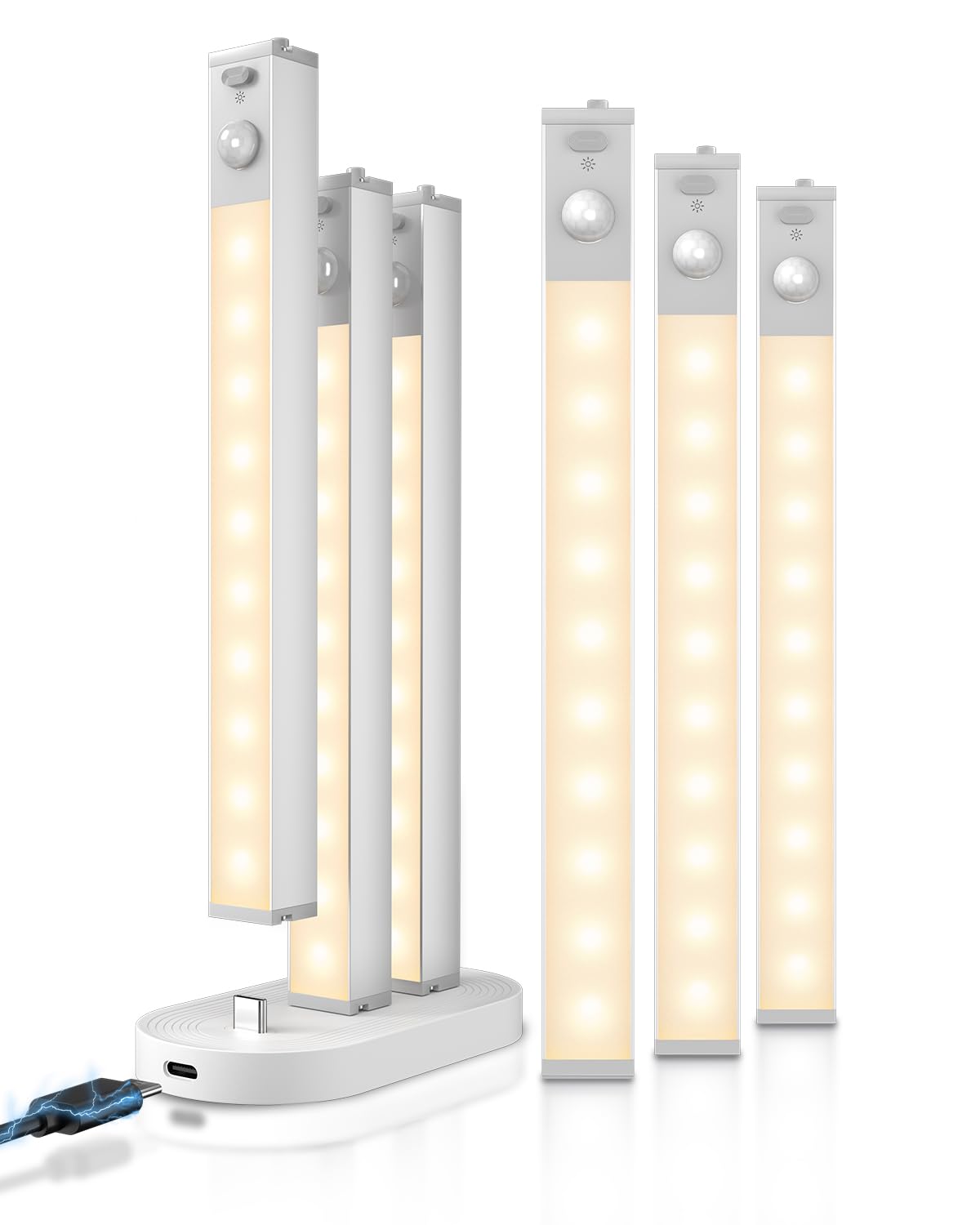 GOODEA 6 Pack Led Under Cabinet Lights Wireless with Charging Station, 7’’ Rechargeable Motion Sensor Light Indoor, Dimmable Closet Lights for Cabinets, Bookshelf, Stair, Hallway
