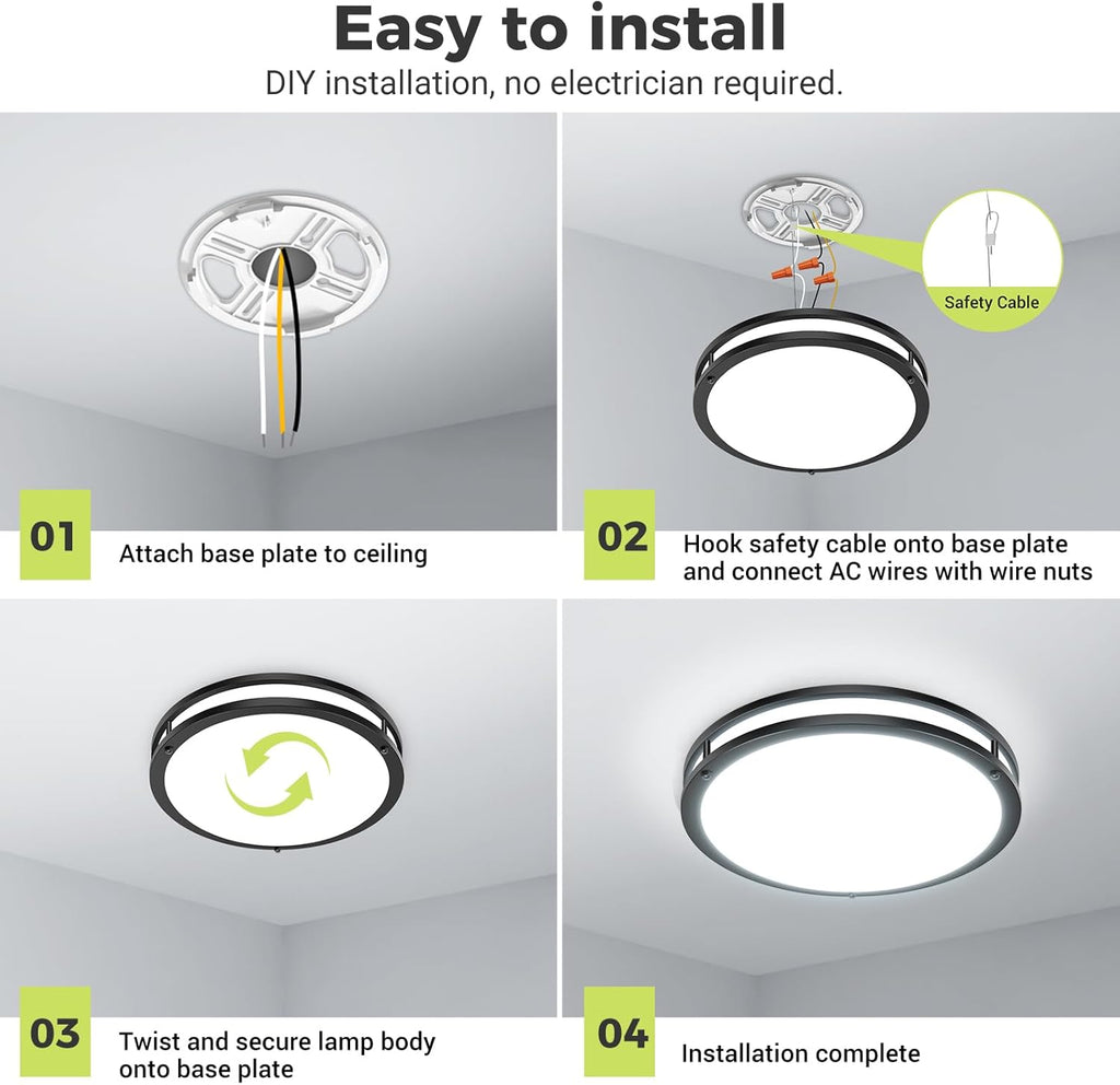 hepside 13inch Flush Mount Ceiling Light Fixture 2 Pack, Dimmable & 5CCT Ceiling Light Black, 24W 3000K 3500K 4000K 5000K 6500K Adjustable Ceiling Lamps for Bathroom Bedroom Hallway