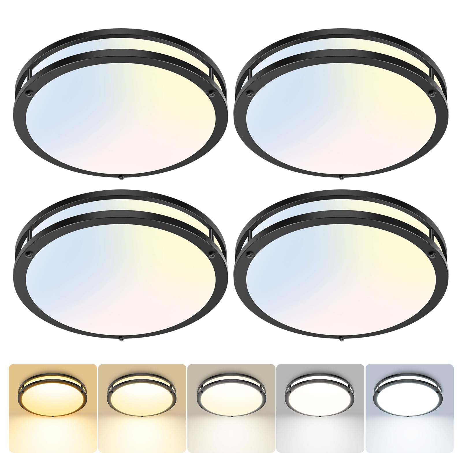hepside 13inch Flush Mount Ceiling Light Fixture 2 Pack, Dimmable & 5CCT Ceiling Light Black, 24W 3000K 3500K 4000K 5000K 6500K Adjustable Ceiling Lamps for Bathroom Bedroom Hallway