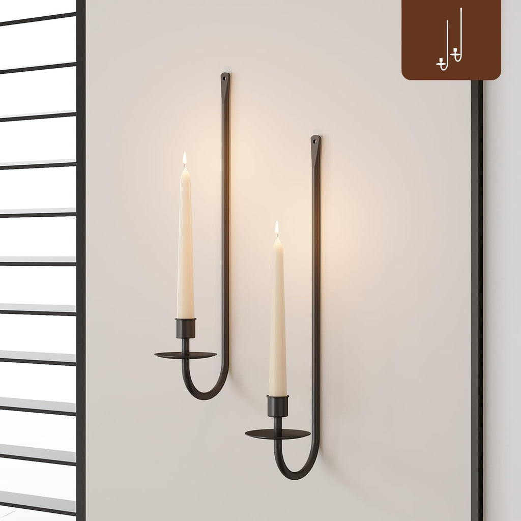 Metal Wall Candle Sconce Holder Set of 2 Wall Mount Candle Holder Pillar Holder Brass Modern Wall Candle Sconces Hanging for Living Room Farmhouse Fireplace Wedding