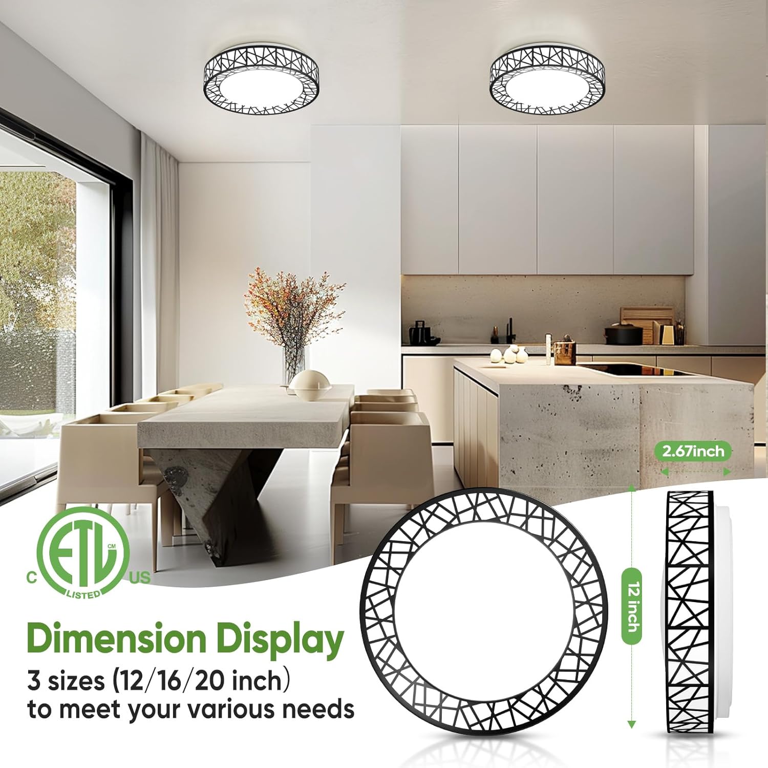 Lightania 12 Inch Flush Mount Ceiling Light, Modern Black LED Ceiling Light Fixture, 20W 1400LM 2700-6500K Adjustable, Dimmable Ceiling Lights for Bedroom, Kitchen, Hallway, Bathroom, ETL Listed