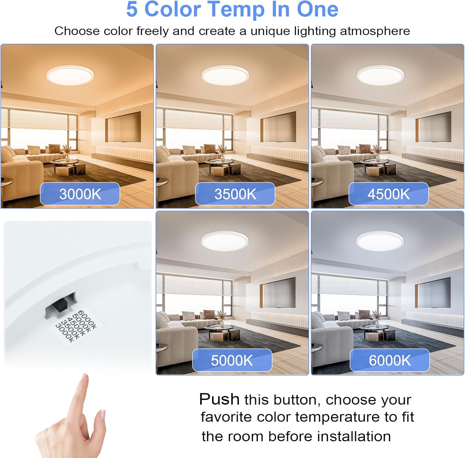 hunhun 2 Pack 16 Inch Dimmable LED Flush Mount Ceiling Light 4800LM Round Light Fixture 5 Color Temperature Selectable Super Slim Large Flat Ceiling Lamp for Living Dining Room White