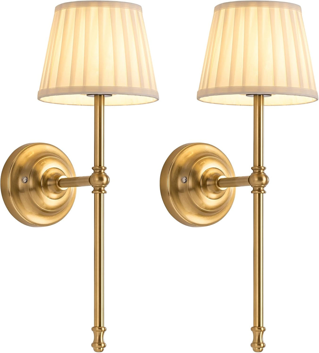 KDG Cordless Wall Sconces Set of 2, Small Wireless 5200mAh Rechargeable Battery Fabric LED Wall Lamps, Portables Lightings for Wall Painting, Living Room, Bedroom, Hallway, Gifts, Night Light (Gold)