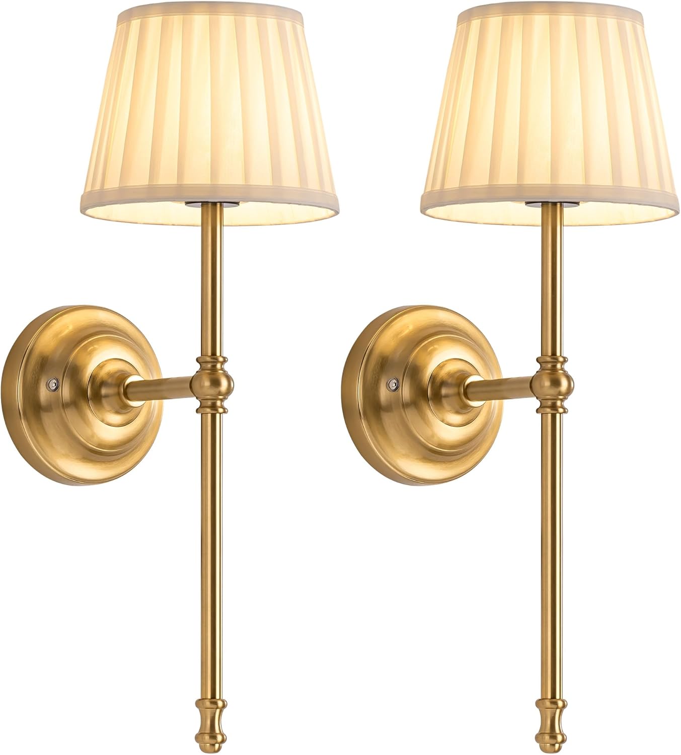 KDG Cordless Wall Sconces Set of 2, Small Wireless 5200mAh Rechargeable Battery Fabric LED Wall Lamps, Portables Lightings for Wall Painting, Living Room, Bedroom, Hallway, Gifts, Night Light (Gold)