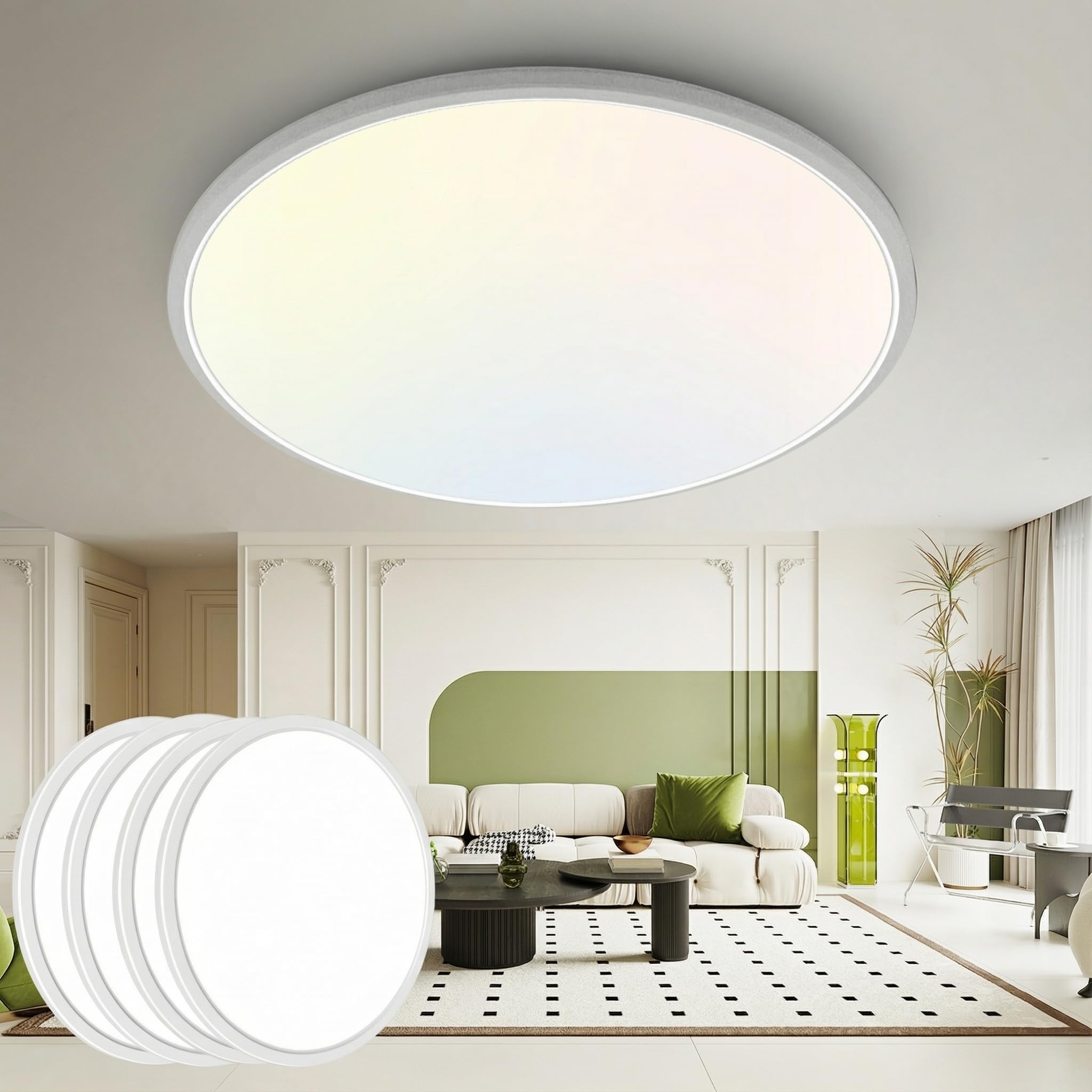 hepside 12Inch Flush Mount Light Fixture White, 28Watt, Dimmable & 3000K-4500K-6000K 3 Color Selectable Flush Ceiling Light Fixture 3200LM Low Profile Ceiling Light for Kitchen Bedroom Hallway Porch