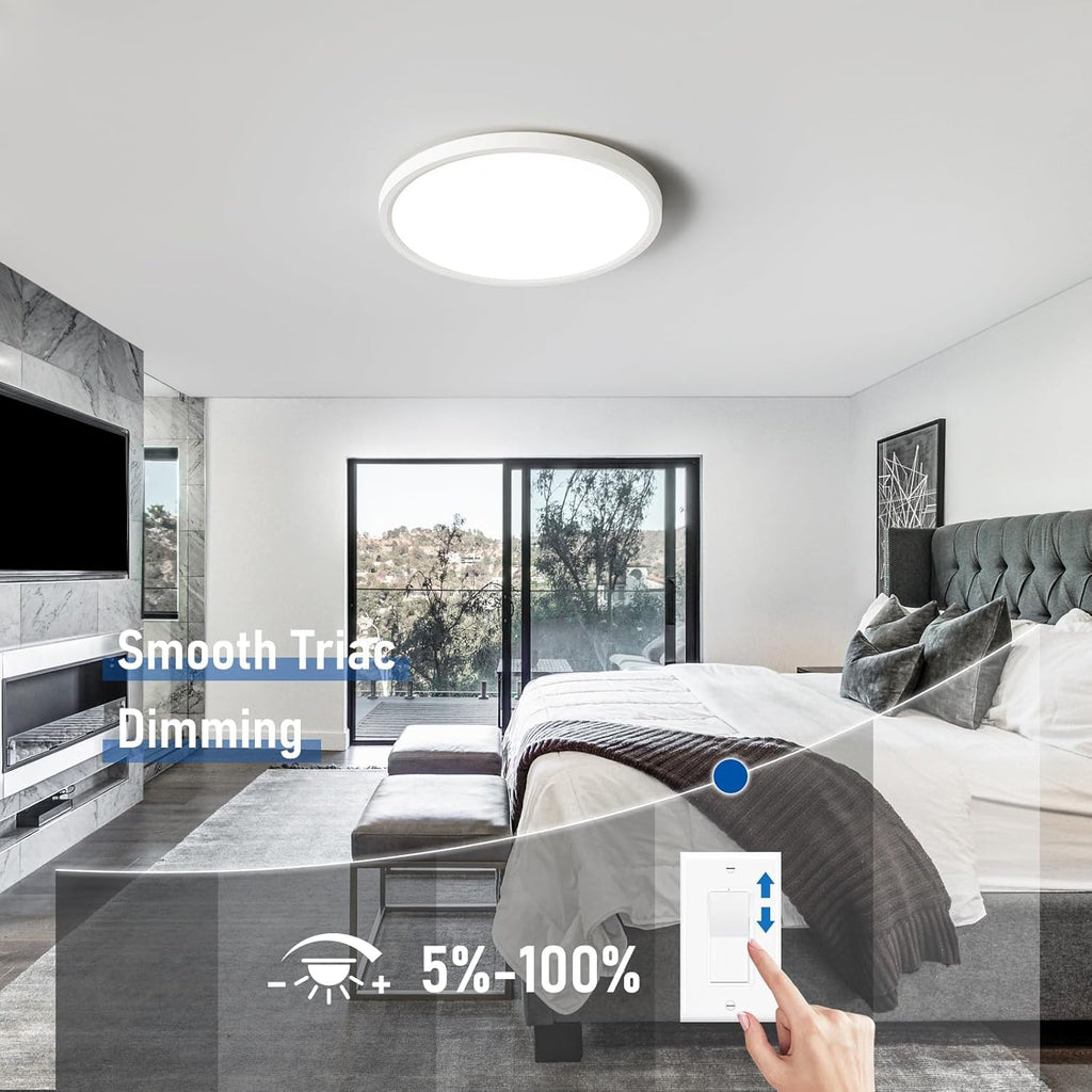 6 Pack 12 Inch Slim Dimmable LED Flush Mount Ceiling Light Fixtures, 24W 2640LM 3000K/4000K/5000K, House Upgrade Led Lights for Bedroom Hallway Laundry Room Rental Units, 240W Equiv., White