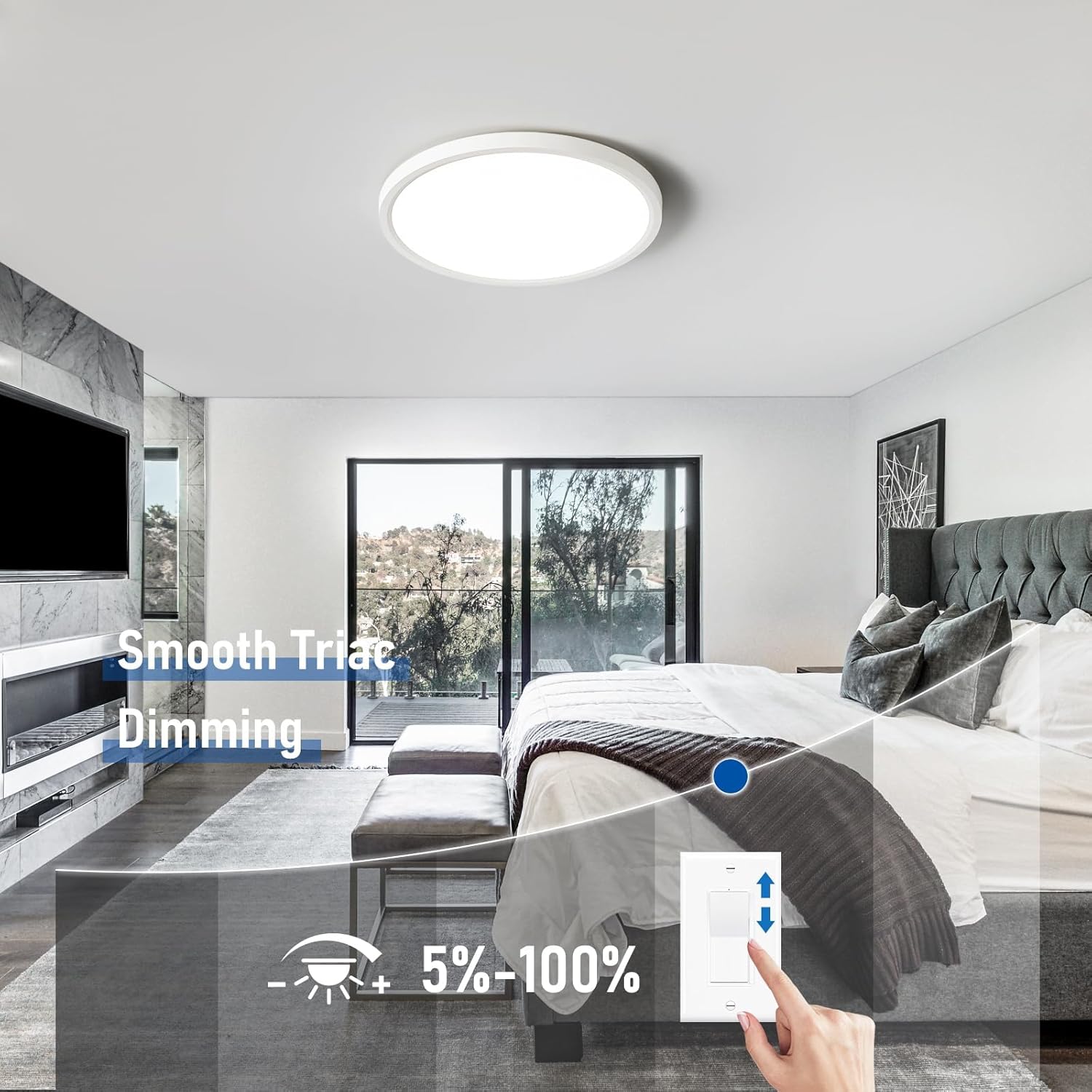 6 Pack 12 Inch Slim Dimmable LED Flush Mount Ceiling Light Fixtures, 24W 2640LM 3000K/4000K/5000K, House Upgrade Led Lights for Bedroom Hallway Laundry Room Rental Units, 240W Equiv., White