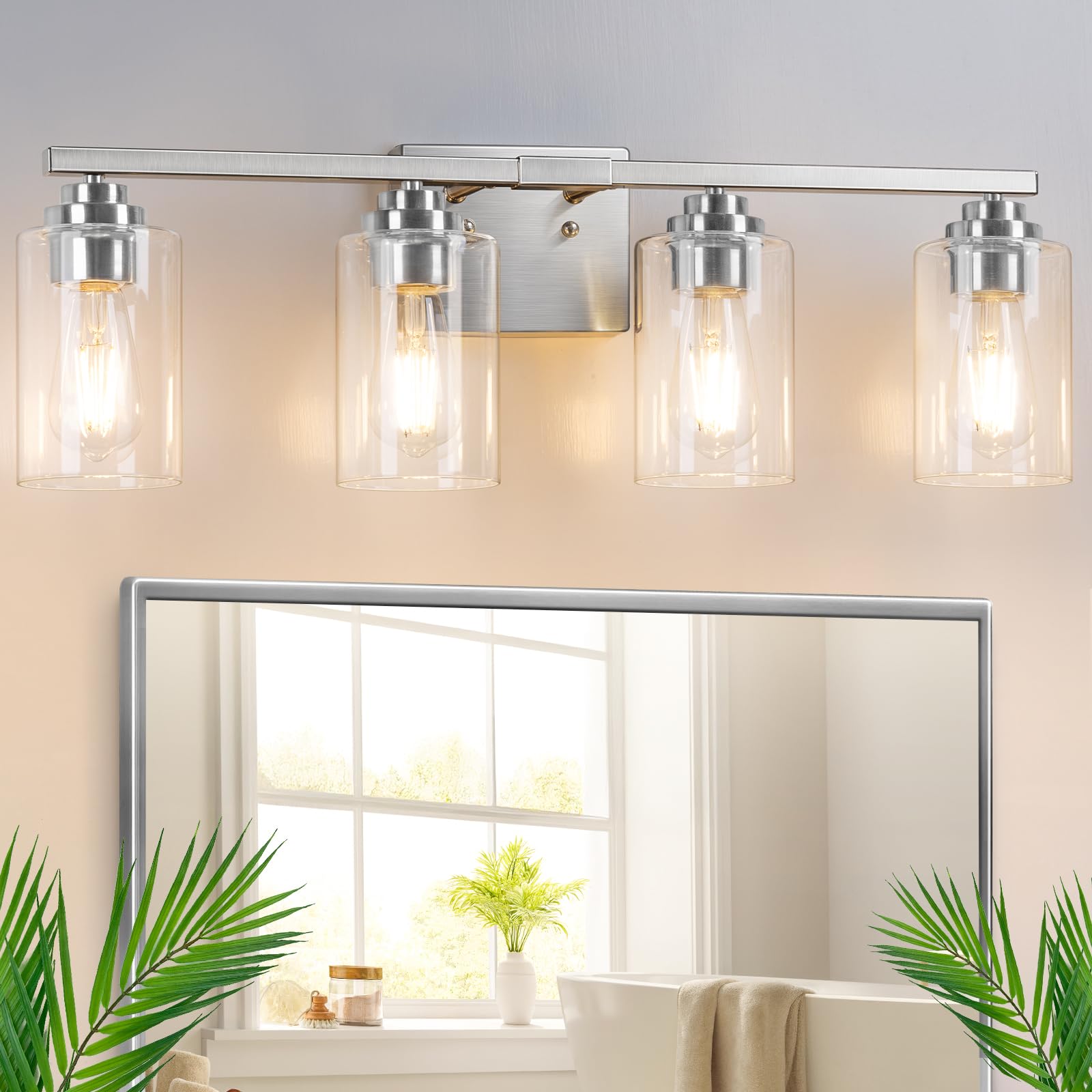 Set of 2 Wall Sconces for Bathroom, Modern Vanity Light Fixtures, Matte Black Wall Mount Lighting Lanterns, Farmhouse Wall Lights with Clear Glass Shade for Bedroom Living Room Mirror Hallway Kitchen