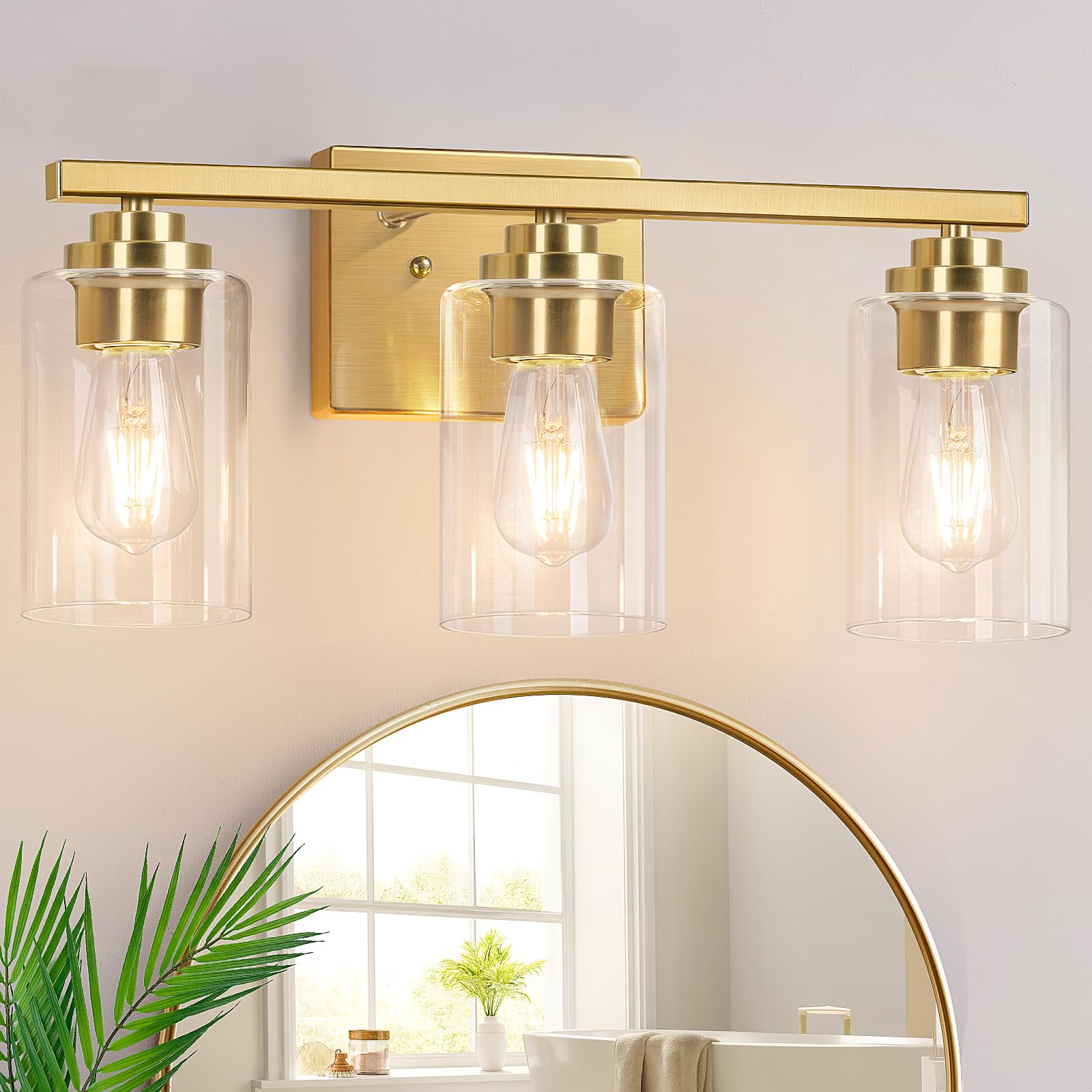 Set of 2 Wall Sconces for Bathroom, Modern Vanity Light Fixtures, Matte Black Wall Mount Lighting Lanterns, Farmhouse Wall Lights with Clear Glass Shade for Bedroom Living Room Mirror Hallway Kitchen