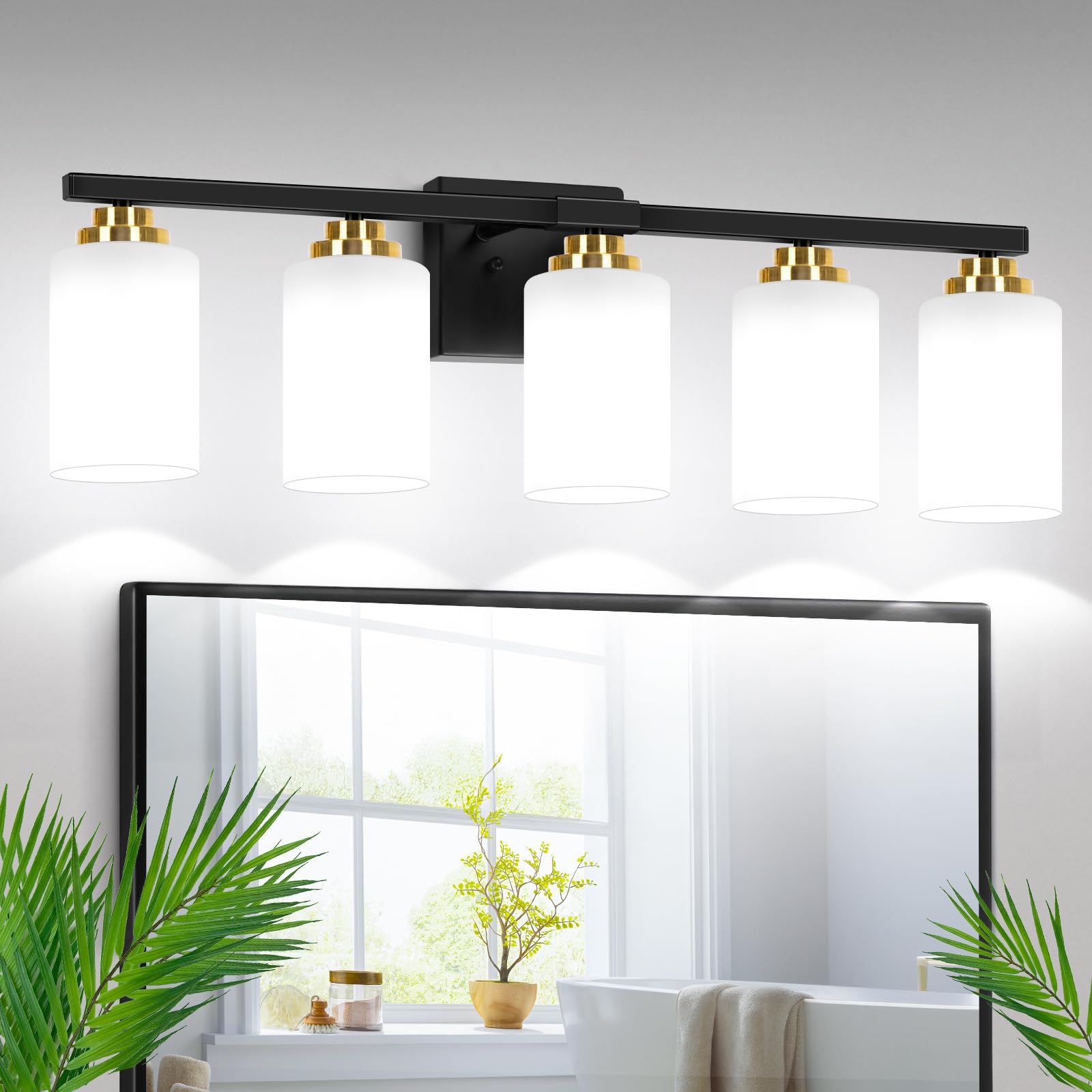 Set of 2 Wall Sconces for Bathroom, Modern Vanity Light Fixtures, Matte Black Wall Mount Lighting Lanterns, Farmhouse Wall Lights with Clear Glass Shade for Bedroom Living Room Mirror Hallway Kitchen