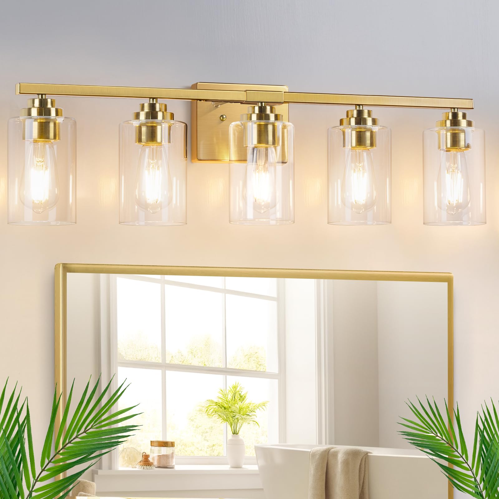 Set of 2 Wall Sconces for Bathroom, Modern Vanity Light Fixtures, Matte Black Wall Mount Lighting Lanterns, Farmhouse Wall Lights with Clear Glass Shade for Bedroom Living Room Mirror Hallway Kitchen